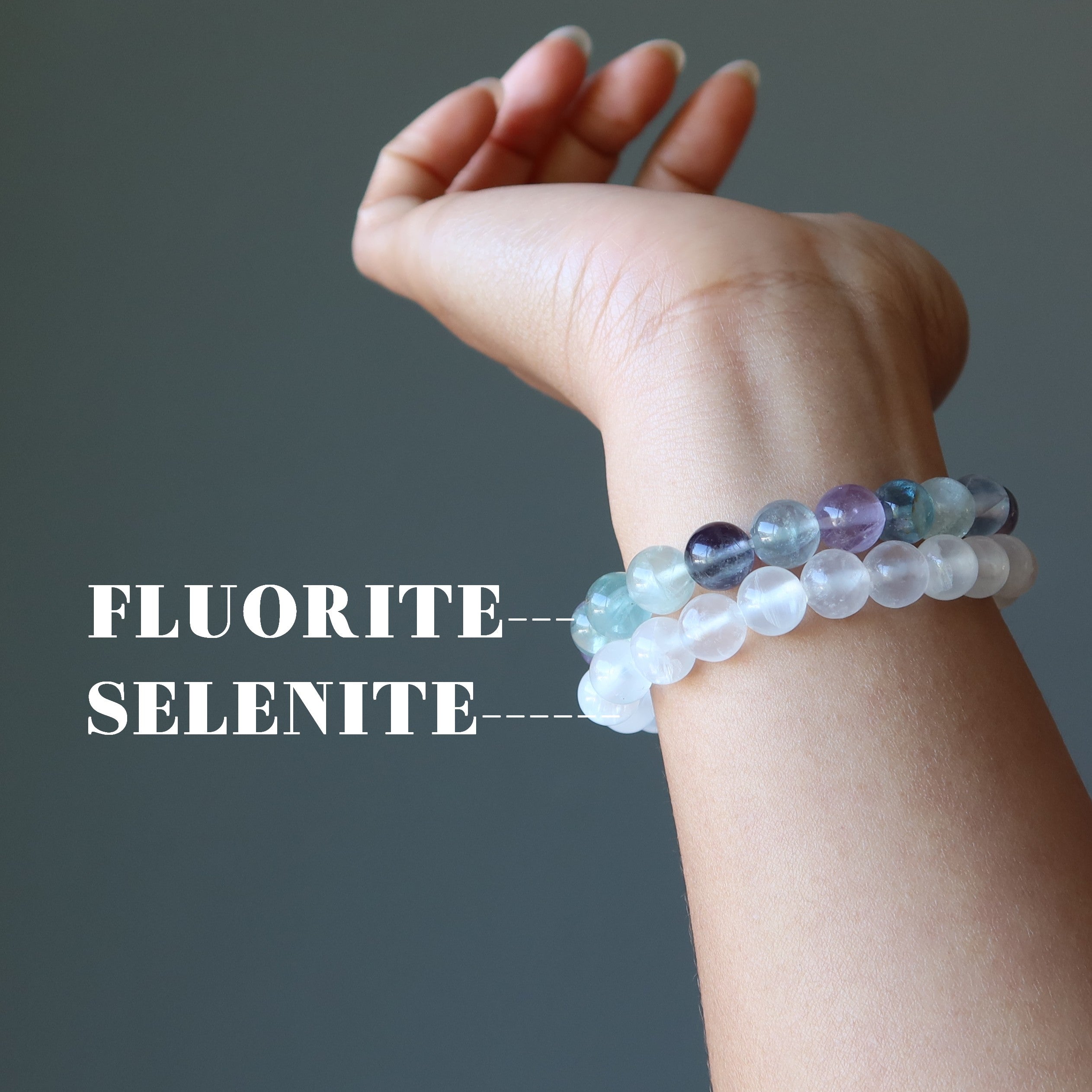 Crystal-Traum-Armband-Set: Selenit & Regenbogen-Fluorit
