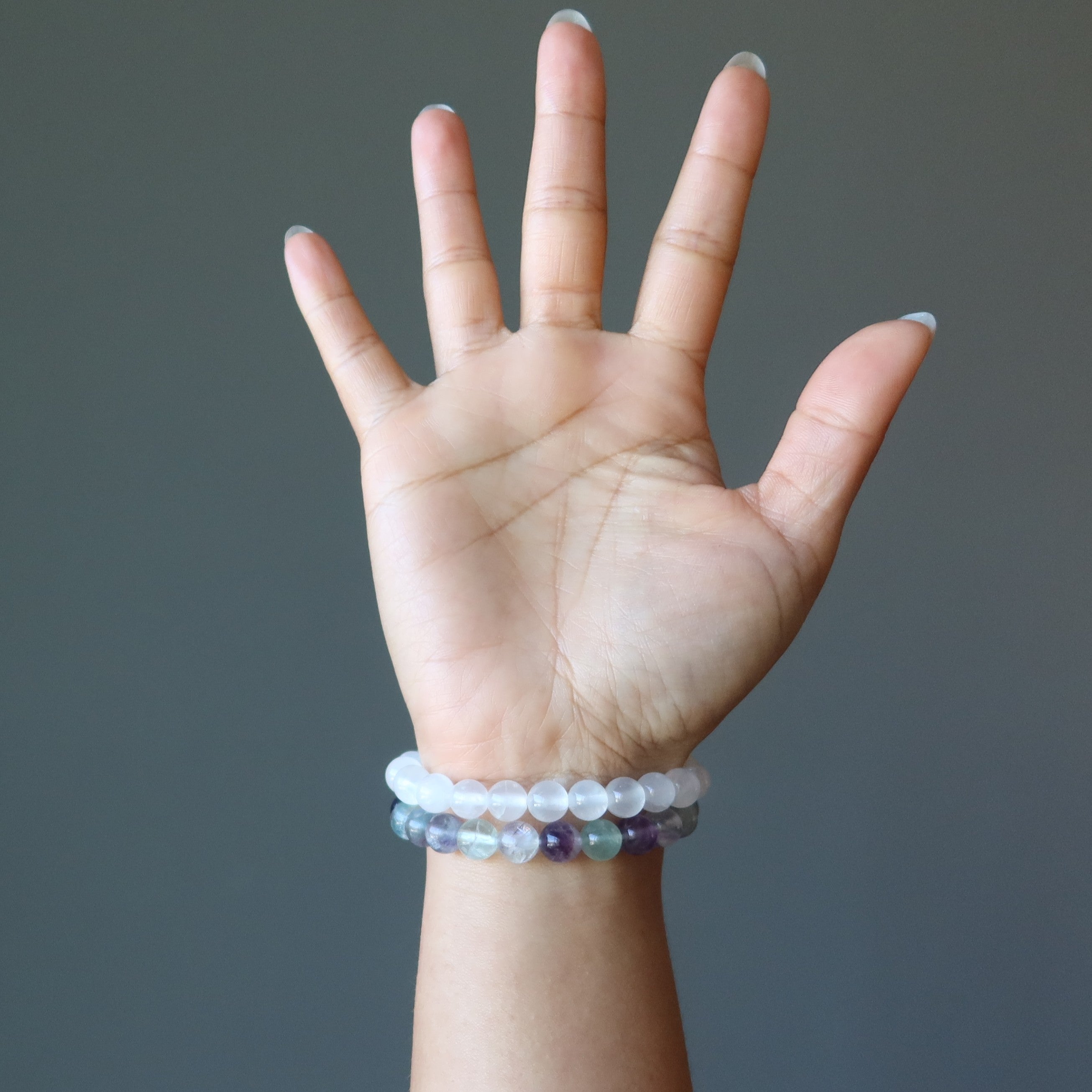 Crystal-Traum-Armband-Set: Selenit & Regenbogen-Fluorit