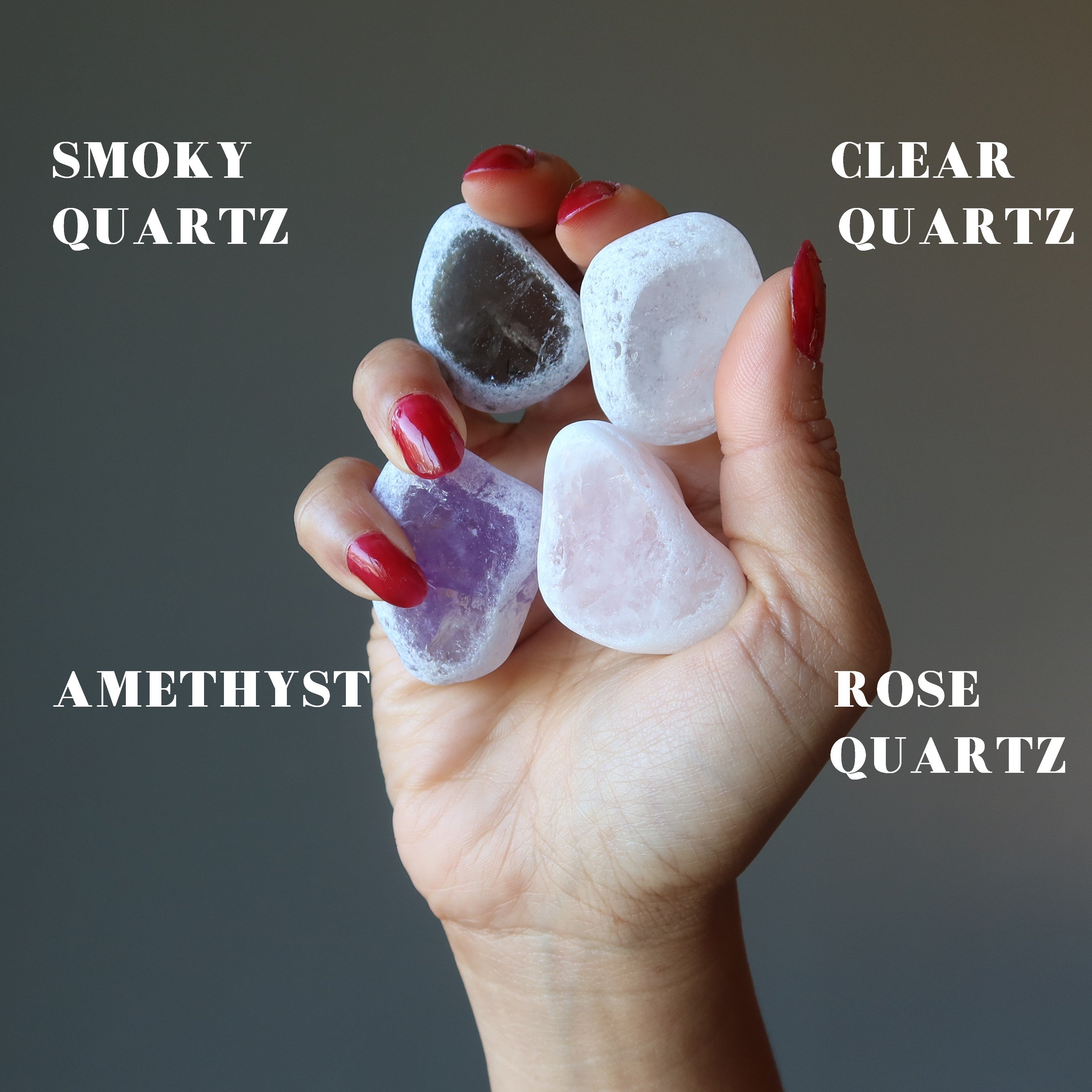 Palm Stone Bundle Amethyst Quartz Rose Smoky Set of 20