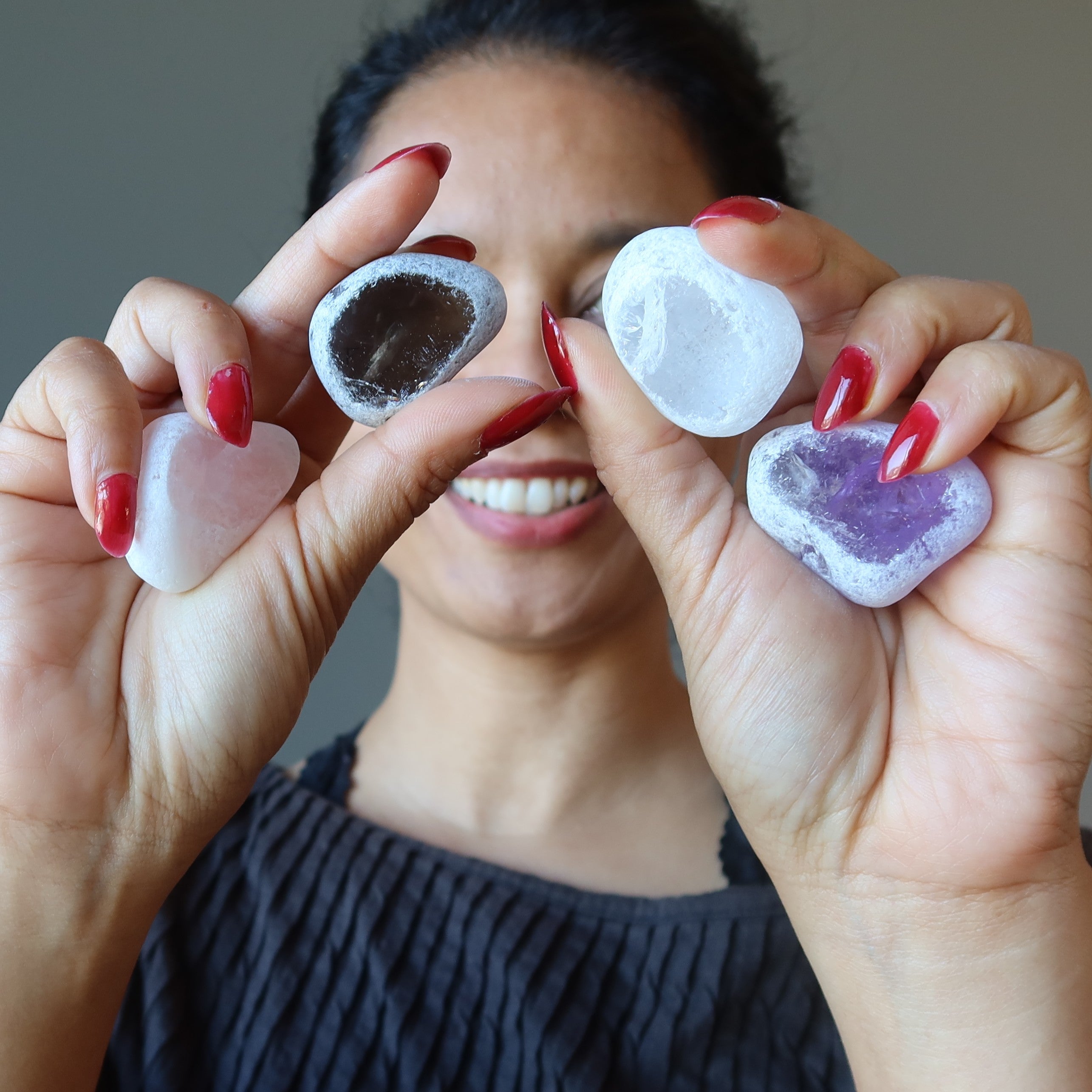 Palm Stone Bundle Amethyst Quartz Rose Smoky Set of 20