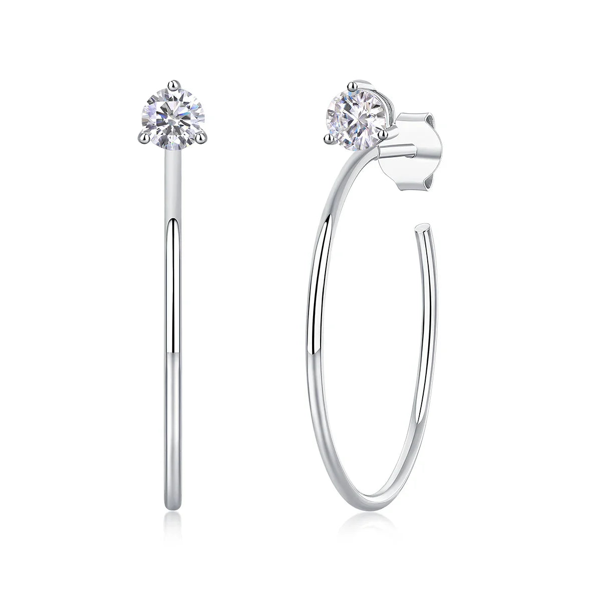 Boucles d'oreilles créoles 4mm Moissanite couleur D 2 pièces en argent sterling 925 or blanc