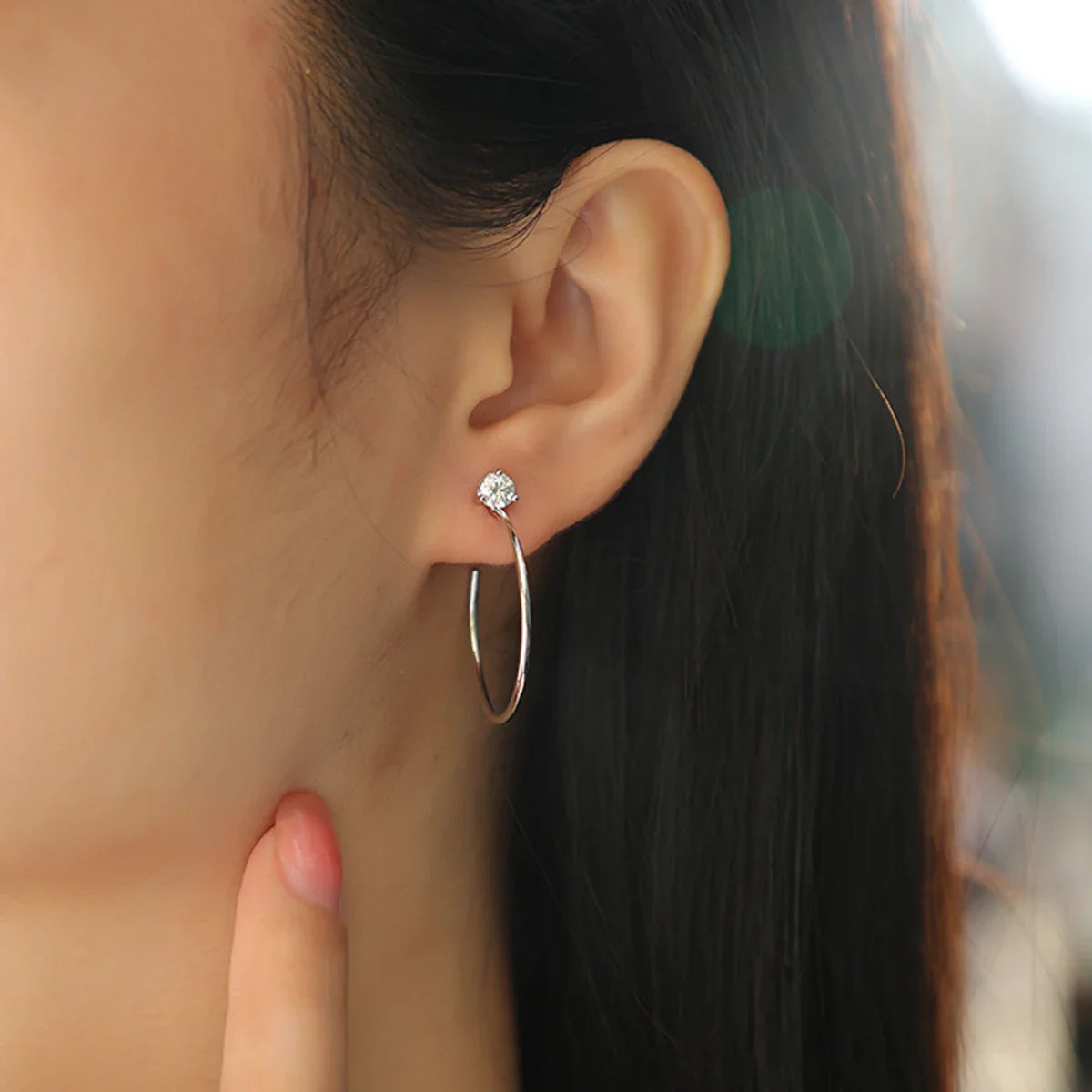 Boucles d'oreilles créoles 4mm Moissanite couleur D 2 pièces en argent sterling 925 or blanc