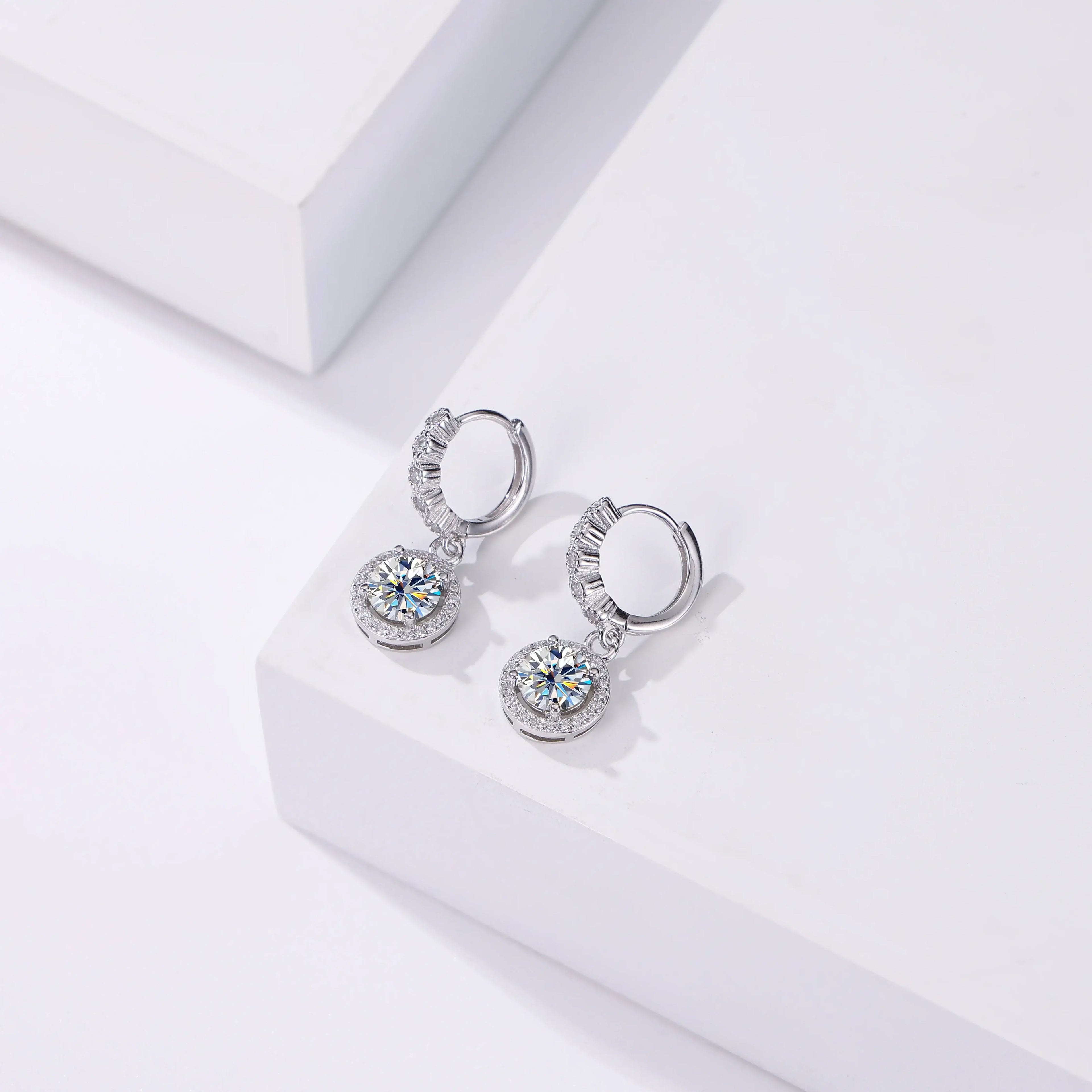 Moissanite 925 Sterling Silver Round D Color Drop Earrings Valentine's Gift