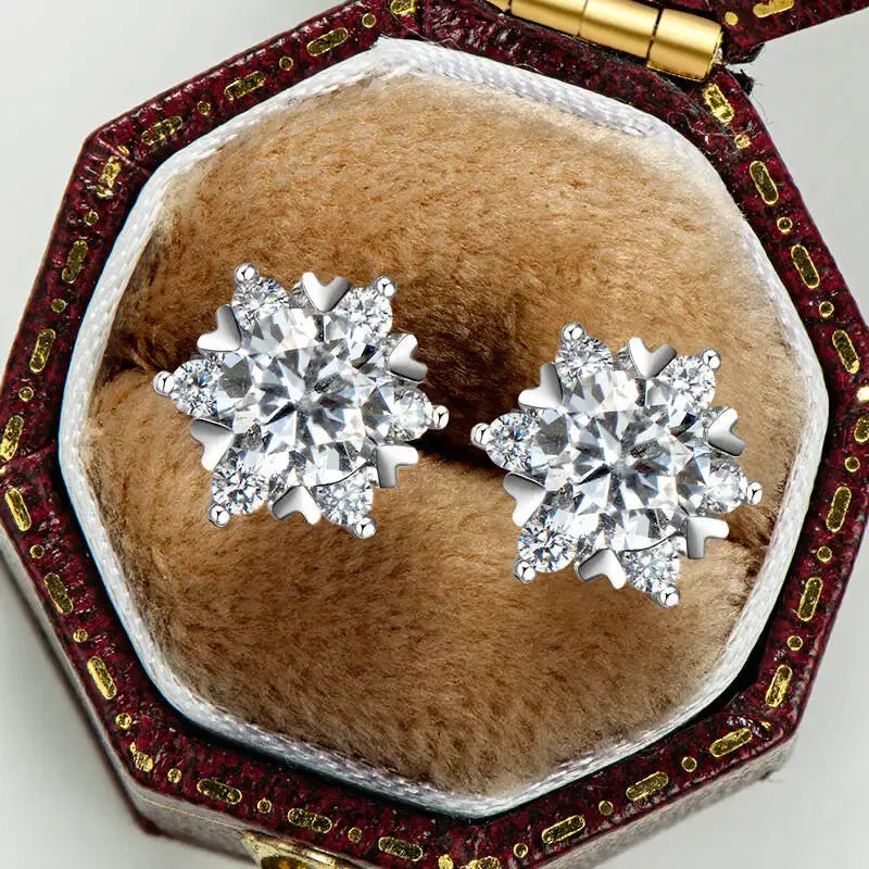 Moissanite 925 Sterling Silver Snowflake Stud Earrings 1CT VVS1 Certificate