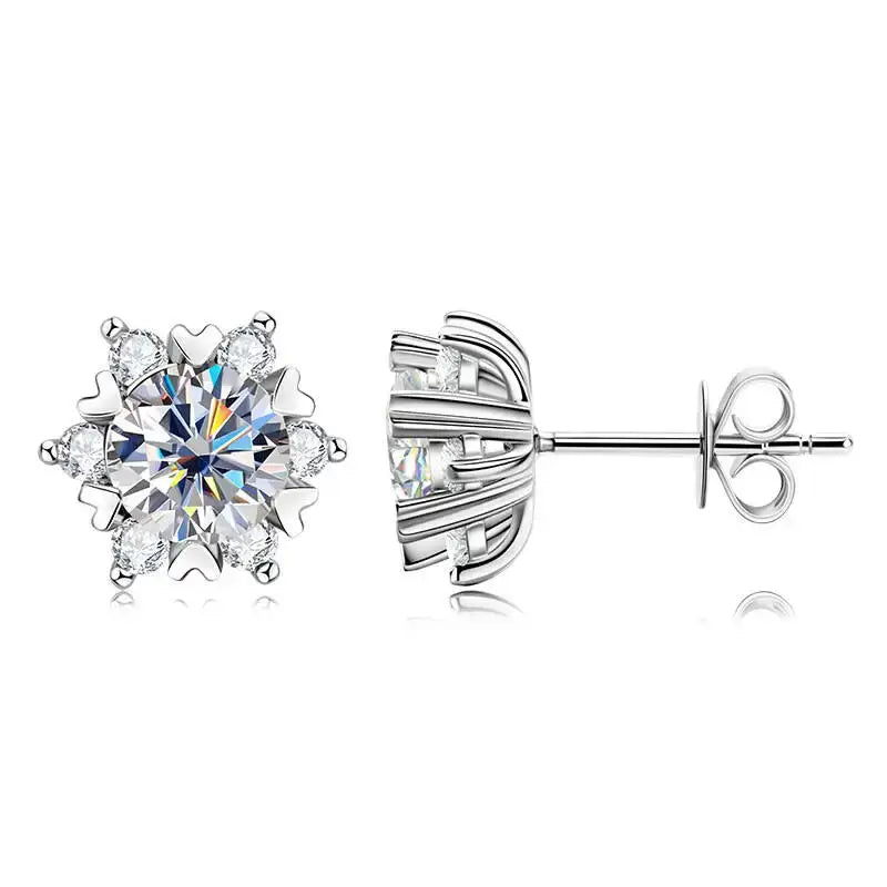 Moissanite 925 Sterling Silver Snowflake Stud Earrings 1CT VVS1 Certificate