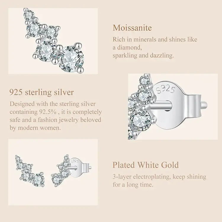 Puces d'oreilles Moissanite bulles géométriques VVS1 EX Argent sterling 925 avec fermoir à vis