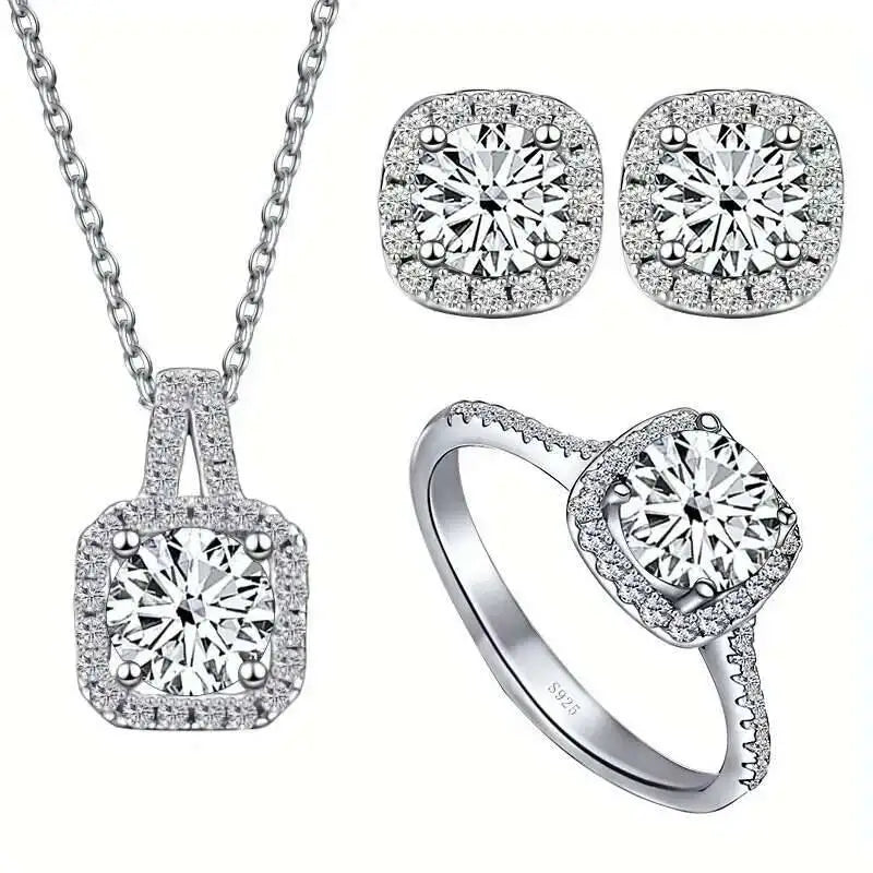 Moissanit D-Farbe runder Schliff 925 Sterling Silber Anhänger Halskette und Ohrstecker Set