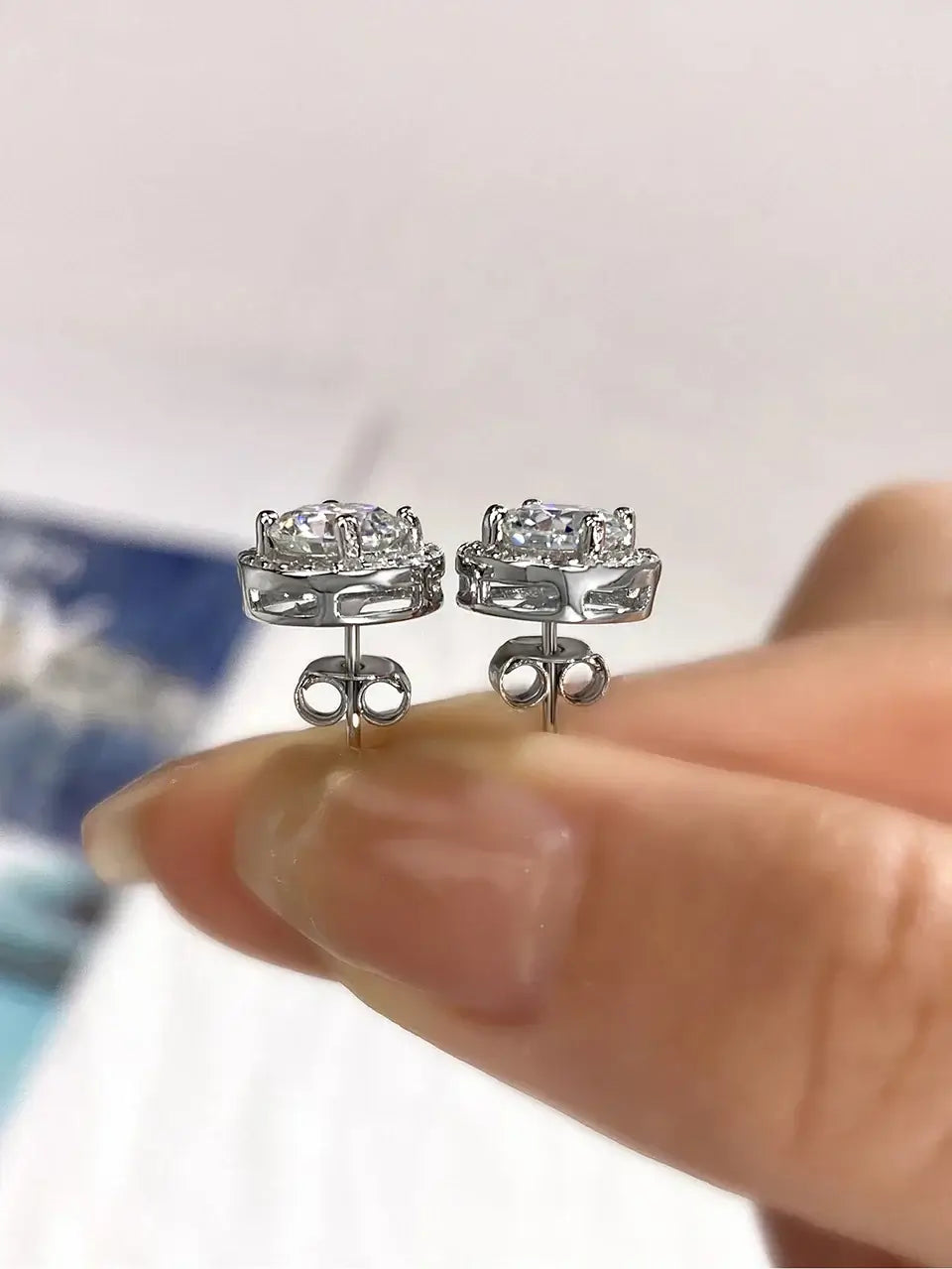 Boucles d'oreilles clous en diamant Moissanite, argent sterling 925, rond, halo, bijoux de mariage