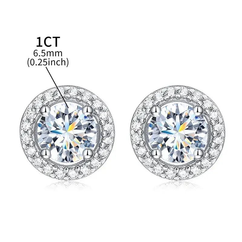 Boucles d'oreilles clous en diamant Moissanite, argent sterling 925, rond, halo, bijoux de mariage