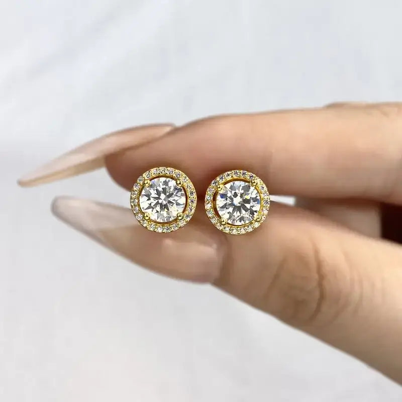 Boucles d'oreilles clous en diamant Moissanite, argent sterling 925, rond, halo, bijoux de mariage
