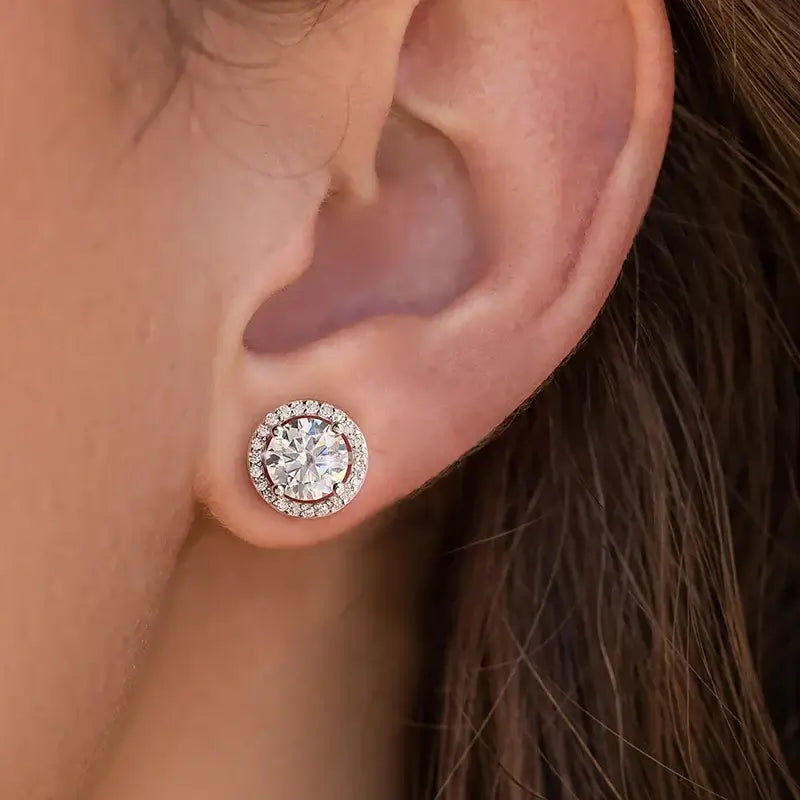 Boucles d'oreilles clous en diamant Moissanite, argent sterling 925, rond, halo, bijoux de mariage
