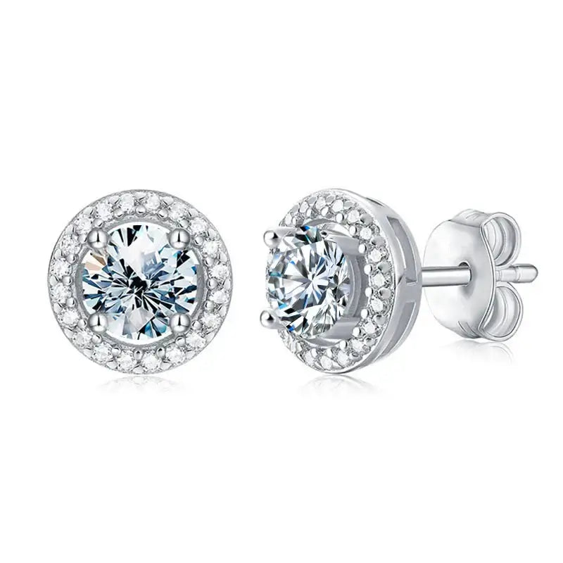 Boucles d'oreilles clous en diamant Moissanite, argent sterling 925, rond, halo, bijoux de mariage