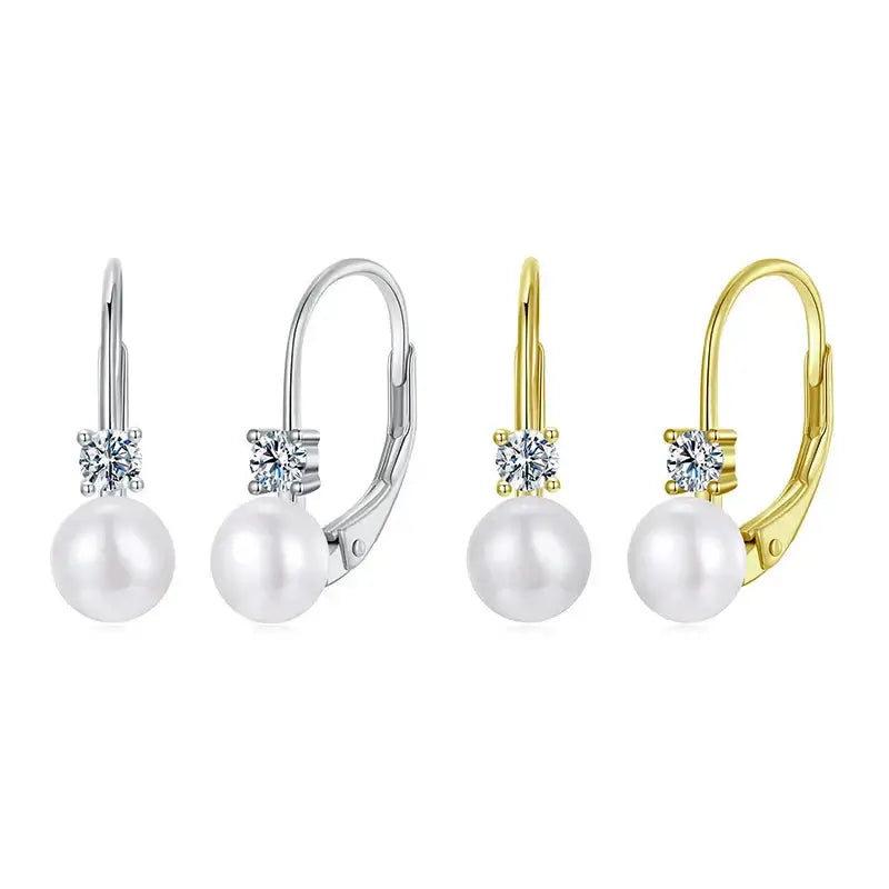 Moissanite Freshwater Pearl Drop Earrings 925 Sterling Silver Round Cut Dangle
