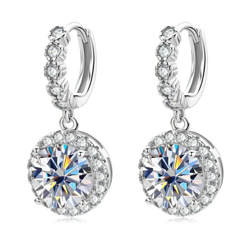 Moissanite Hoop Huggie Earrings 925 Sterling Silver Dangle Drop 3ct 2ct