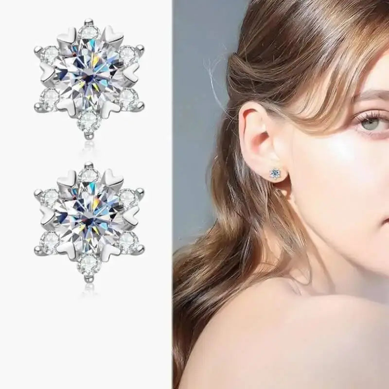 Moissanite 925 Sterling Silver Snowflake Stud Earrings 1CT VVS1 Certificate