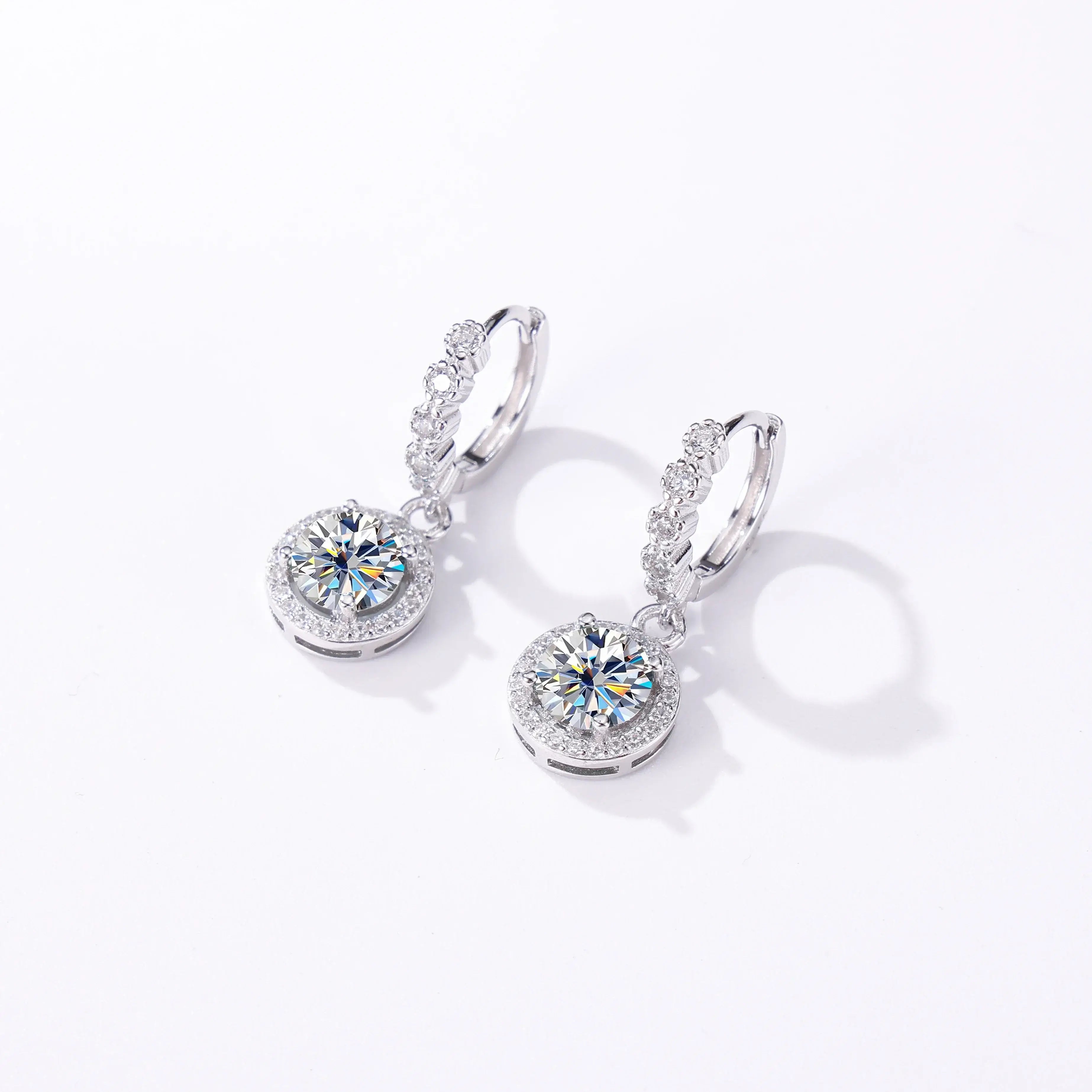Moissanite 925 Sterling Silver Round D Color Drop Earrings Valentine's Gift