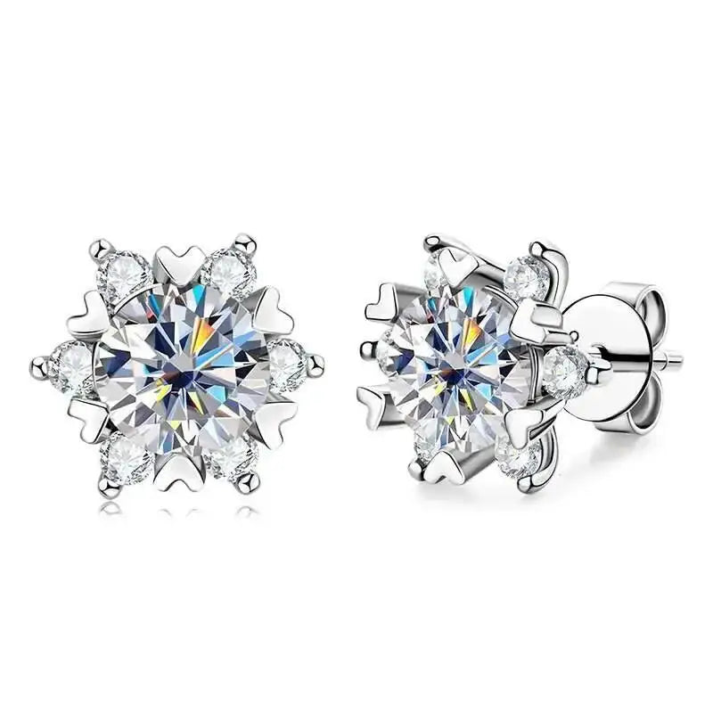 Moissanite 925 Sterling Silver Snowflake Stud Earrings 1CT VVS1 Certificate