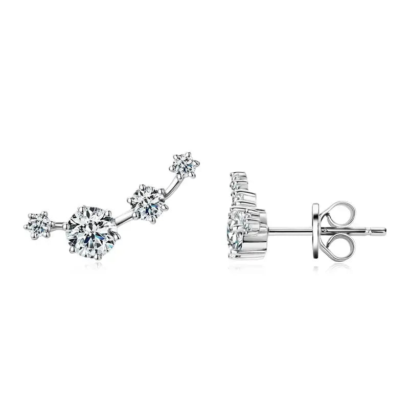 Boucles d'oreilles grimpantes à clous en moissanite, rondes, en argent sterling 925, pour femme, boîte cadeau