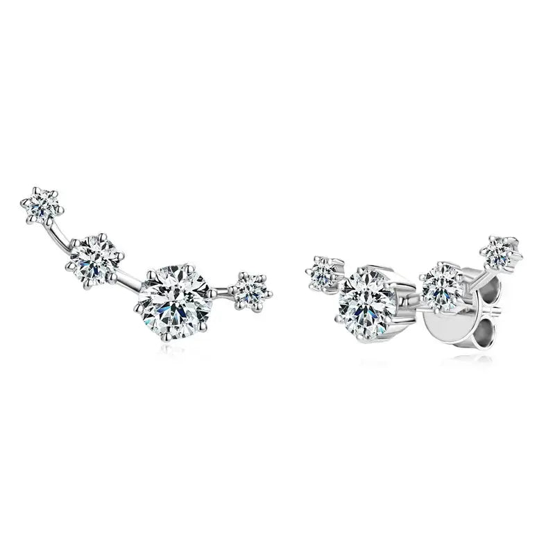 Boucles d'oreilles grimpantes à clous en moissanite, rondes, en argent sterling 925, pour femme, boîte cadeau