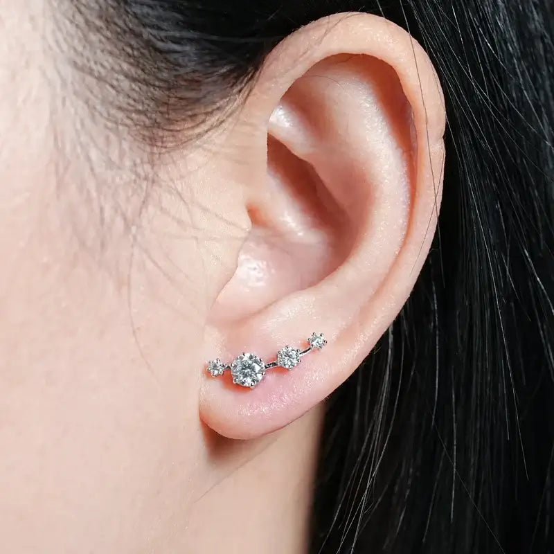 Boucles d'oreilles grimpantes à clous en moissanite, rondes, en argent sterling 925, pour femme, boîte cadeau