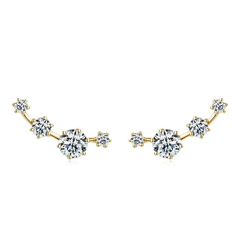 Boucles d'oreilles grimpantes à clous en moissanite, rondes, en argent sterling 925, pour femme, boîte cadeau