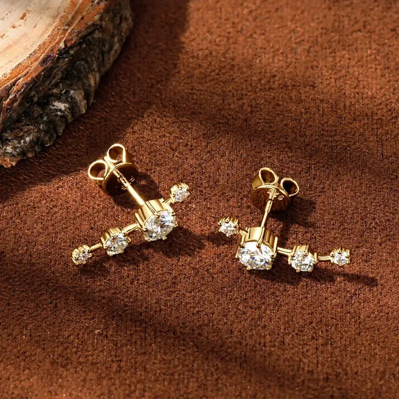 Boucles d'oreilles grimpantes à clous en moissanite, rondes, en argent sterling 925, pour femme, boîte cadeau