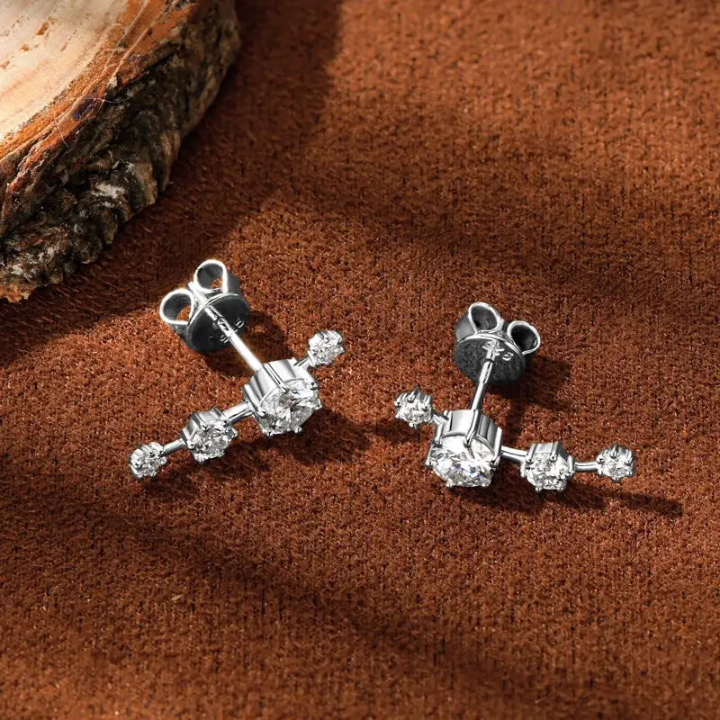 Boucles d'oreilles grimpantes à clous en moissanite, rondes, en argent sterling 925, pour femme, boîte cadeau