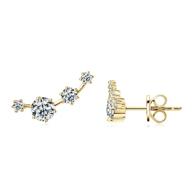 Boucles d'oreilles grimpantes à clous en moissanite, rondes, en argent sterling 925, pour femme, boîte cadeau