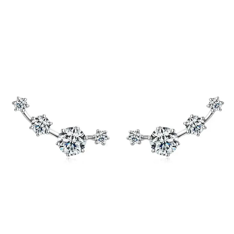 Boucles d'oreilles grimpantes à clous en moissanite, rondes, en argent sterling 925, pour femme, boîte cadeau