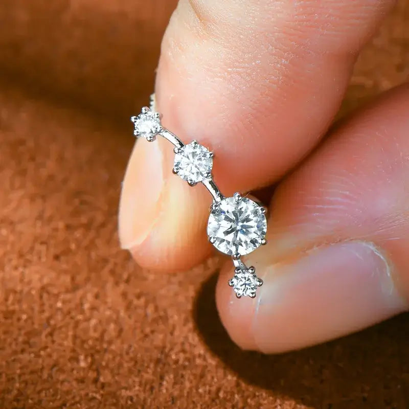 Boucles d'oreilles grimpantes à clous en moissanite, rondes, en argent sterling 925, pour femme, boîte cadeau
