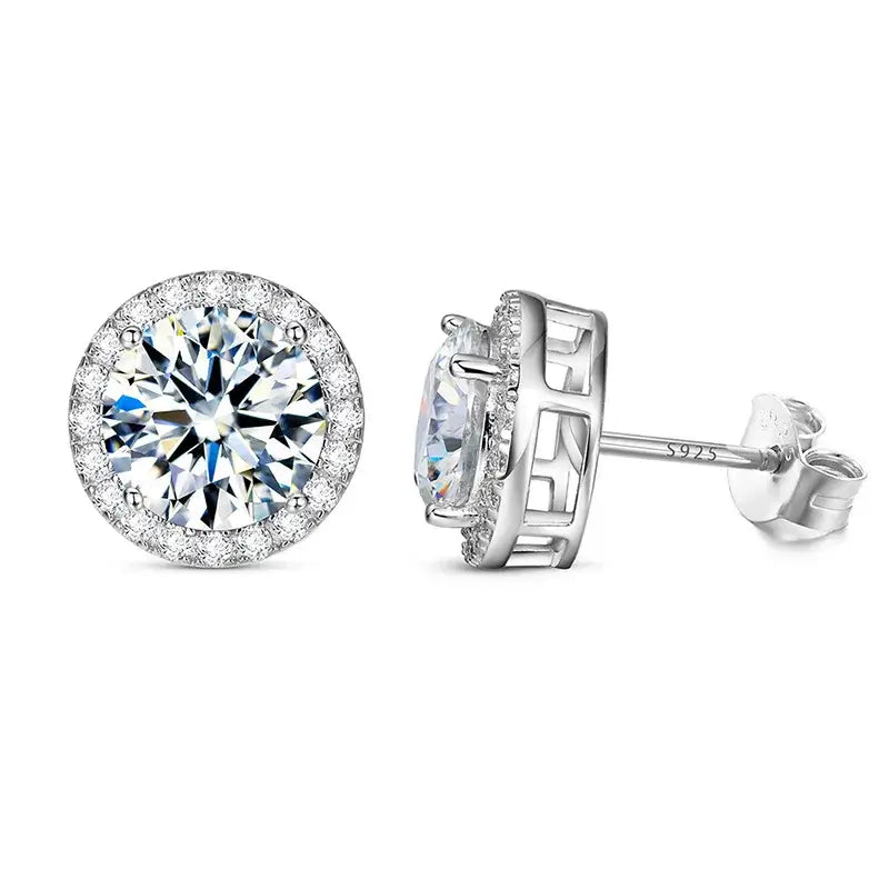Moissanite Stud Earrings 0.8ct D Color 925 Sterling Silver 18K White Gold