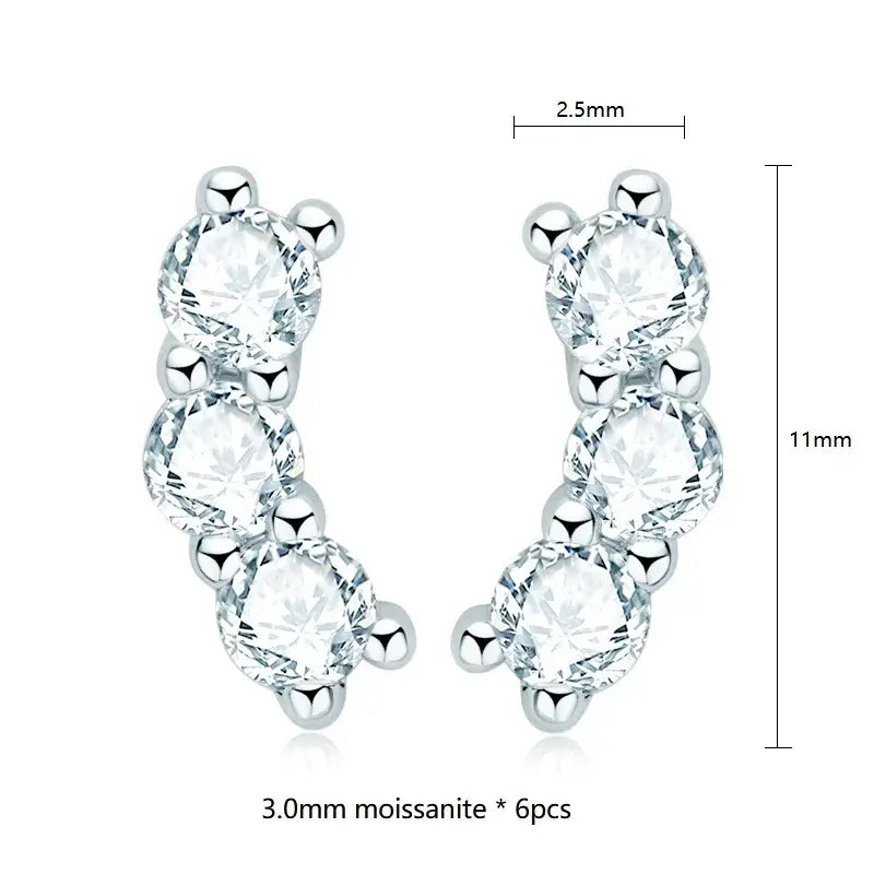 Boucles d'oreilles clous en moissanite, mini-clous d'oreilles montantes incurvées en argent sterling 925 pour femmes