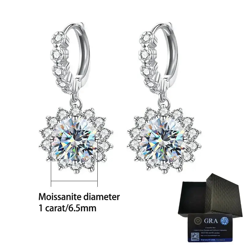 Boucles d'oreilles pendantes tournesol en moissanite en argent sterling 925, délicates, pour mariage ou banquet