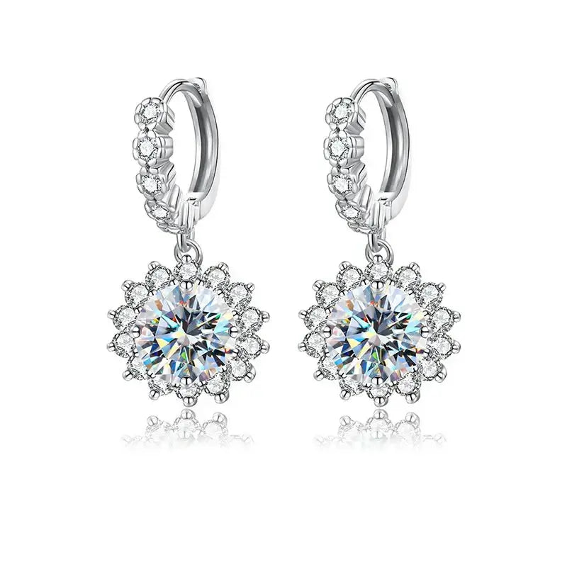 Moissanit-Sonnenblumen-Ohrhänger aus 925er Sterlingsilber, zart, für Hochzeitsbankette