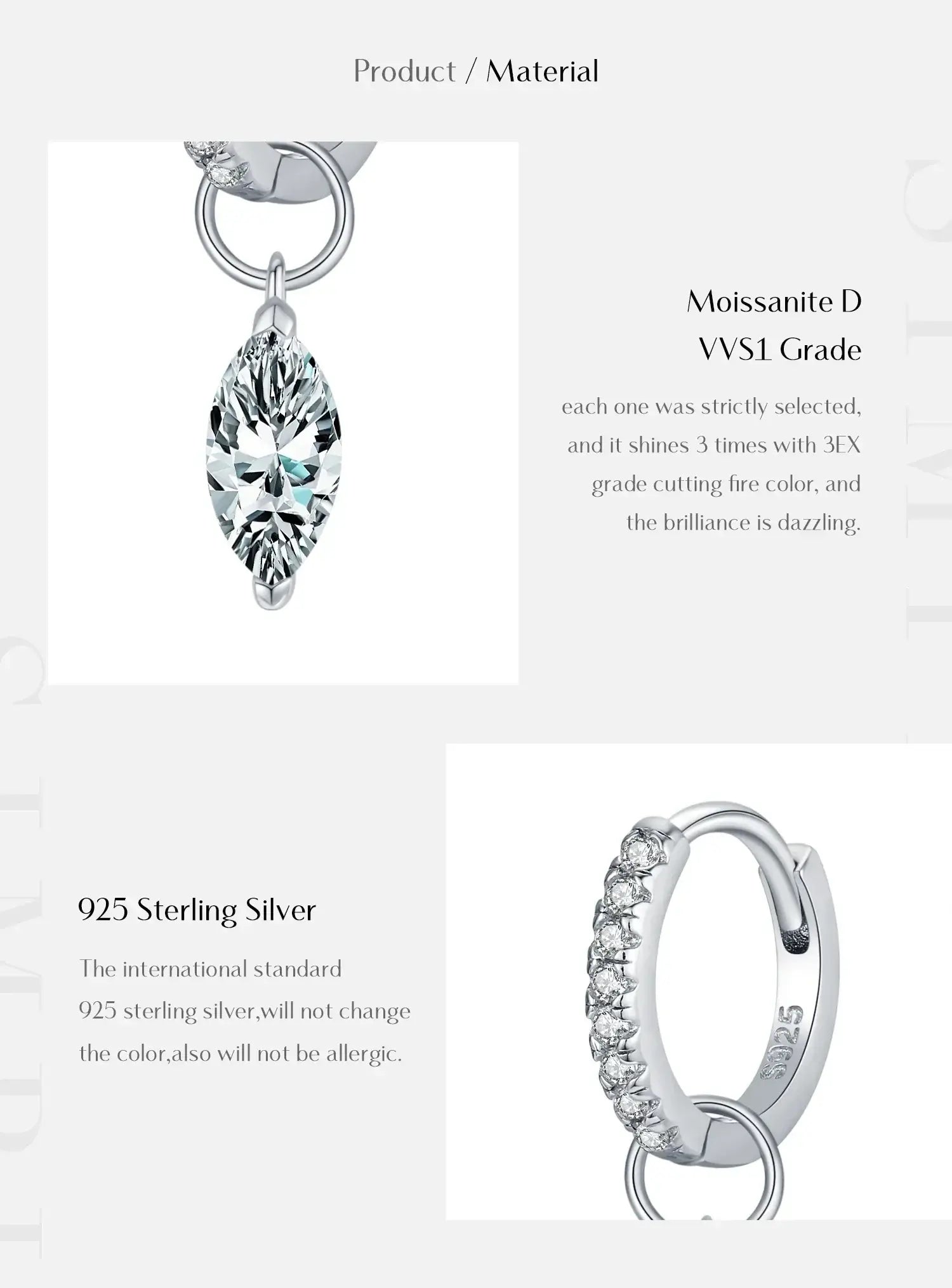 Moissanite 925 Sterling Silver Geometric Hoop Earrings For Women Fine Jewelry