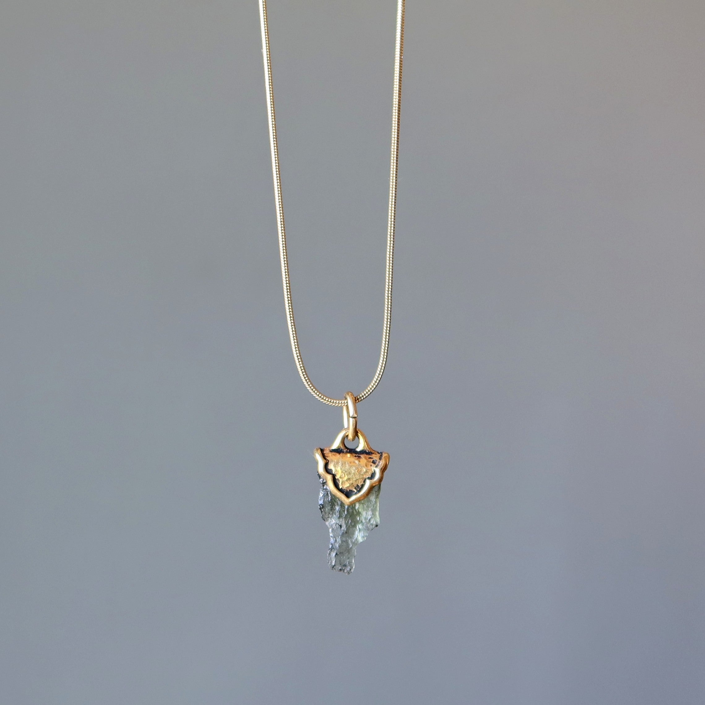 Moldavite Necklace God and Goddess Gemstone Gilded Gold