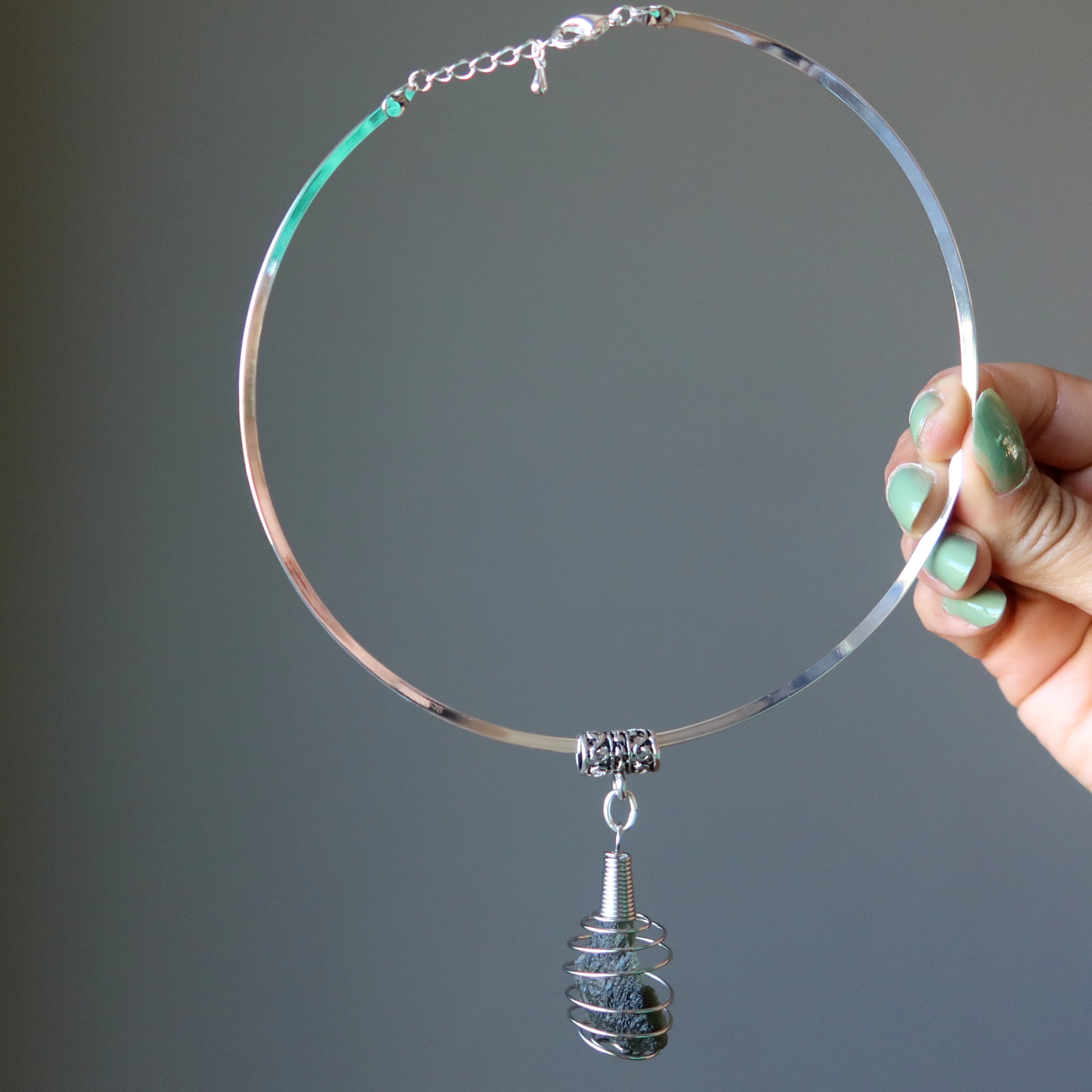 Moldavite Necklace Cosmic Catch Choker Green Tektite