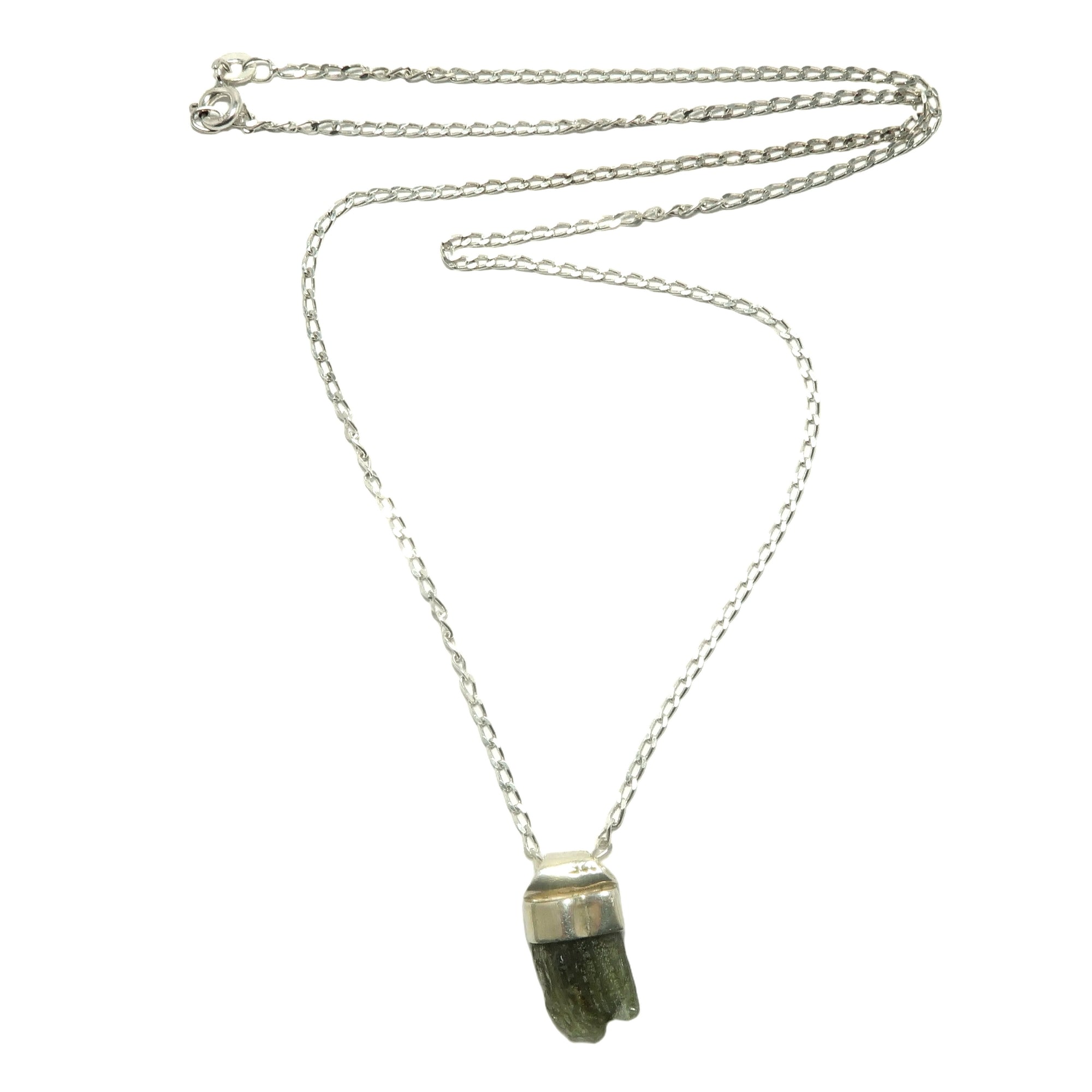 Moldavit-Halskette Licht der Aurora Edelstein Sterling