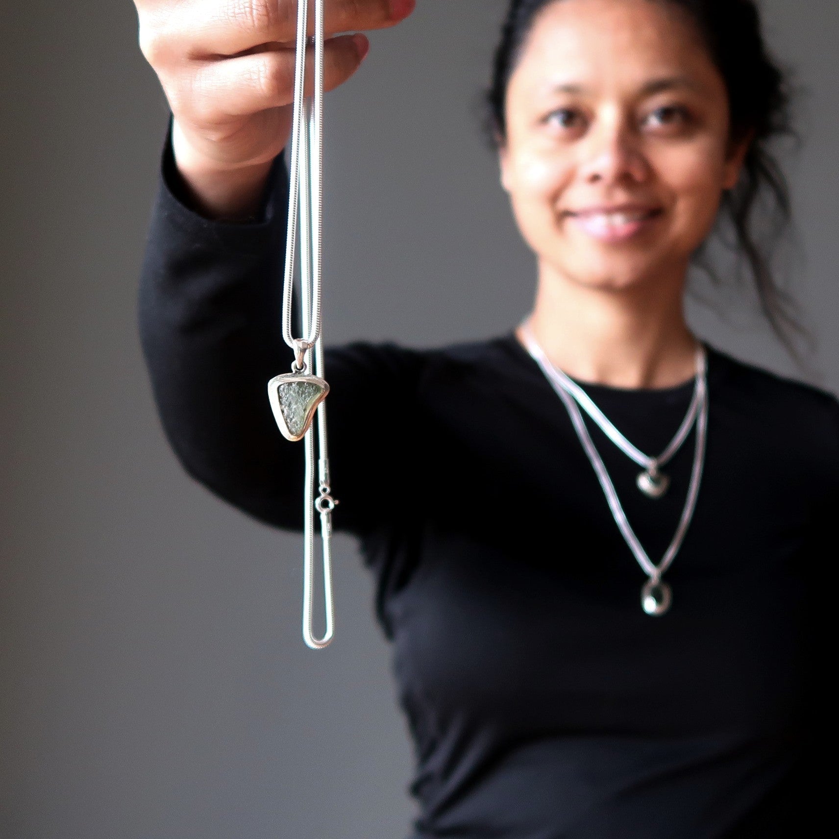 Moldavit-Halskette Brillant „Sternschnuppe“ Sterlingsilber