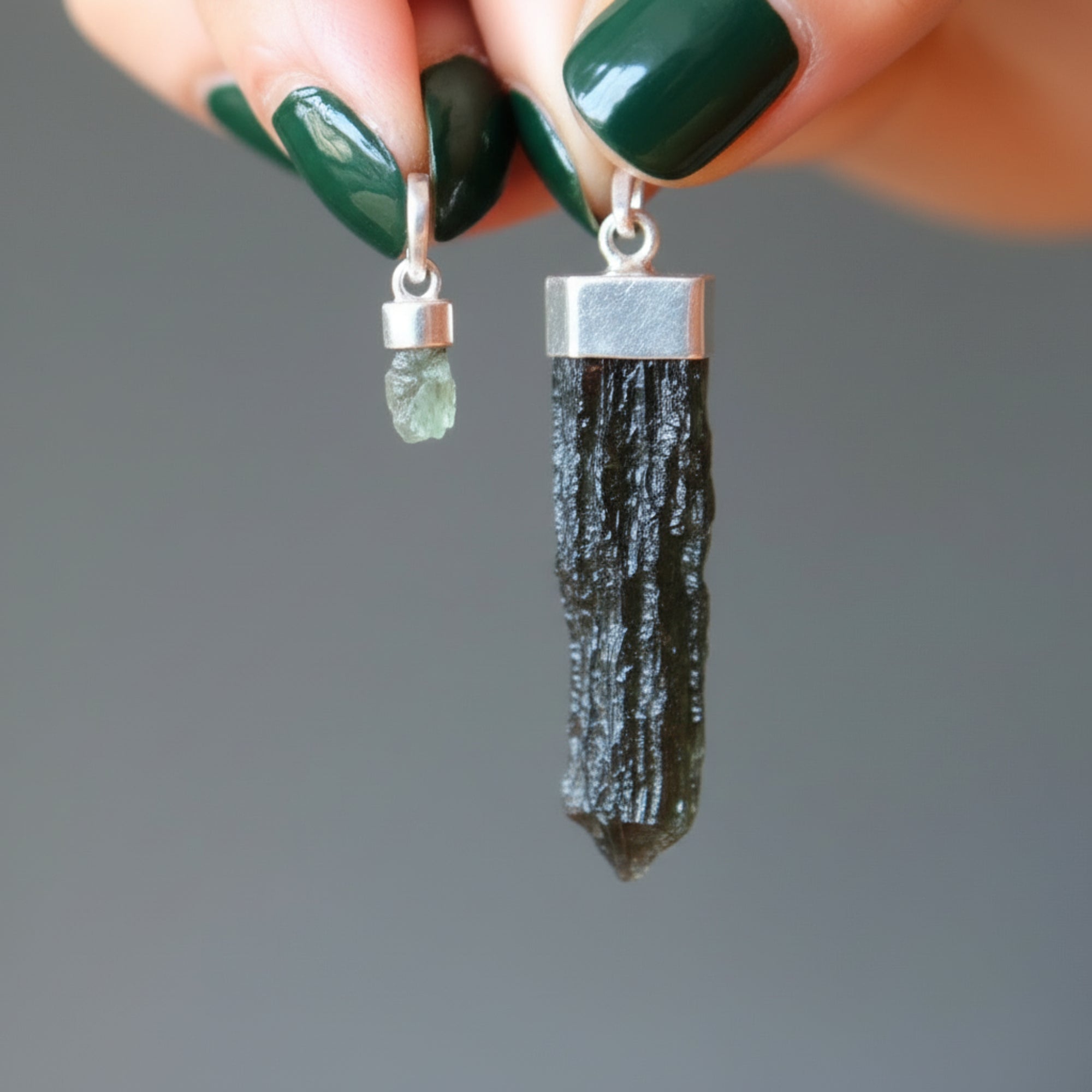 Pendentif en Moldavite Secrets de l'espace Argent sterling véritable