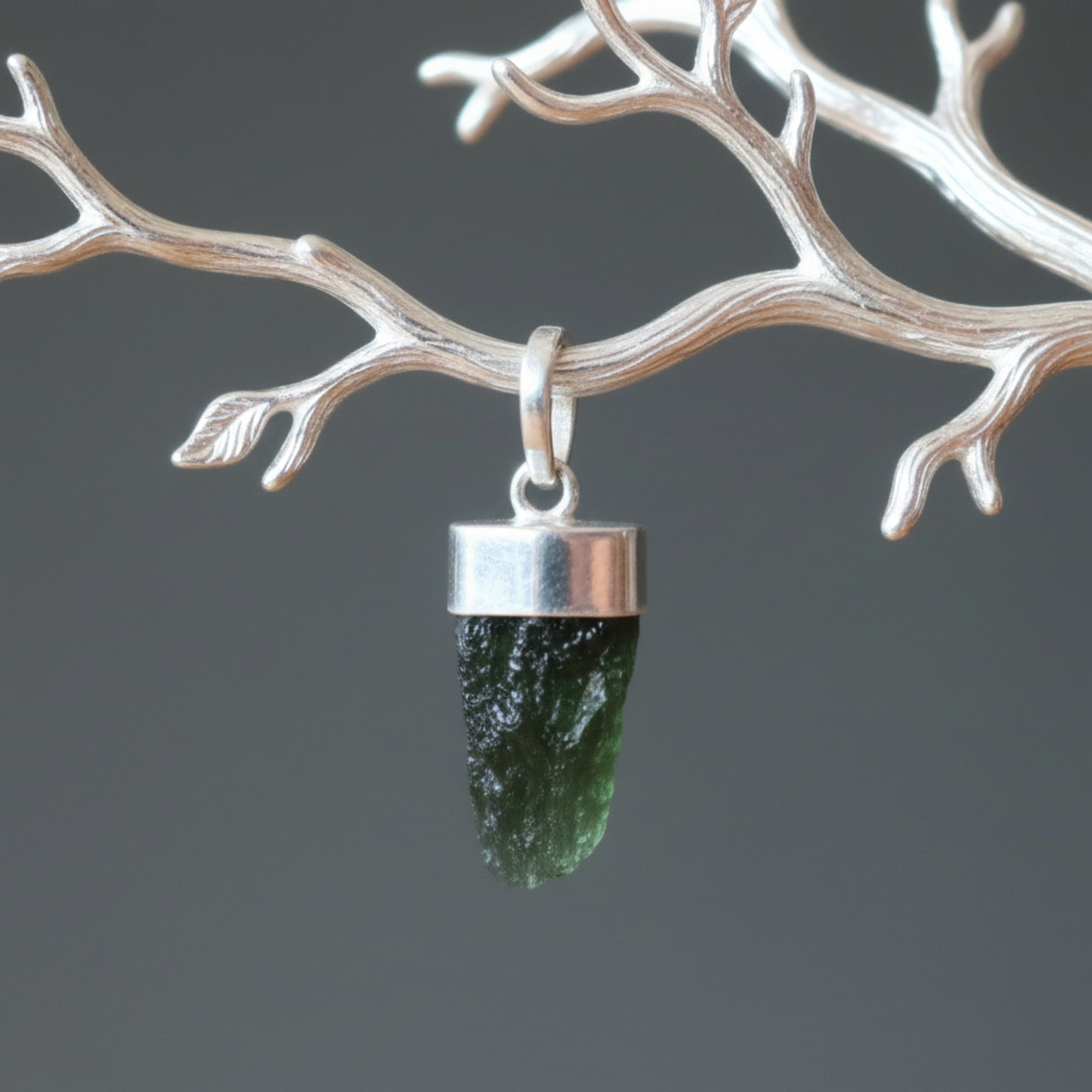 Pendentif en Moldavite Secrets de l'espace Argent sterling véritable