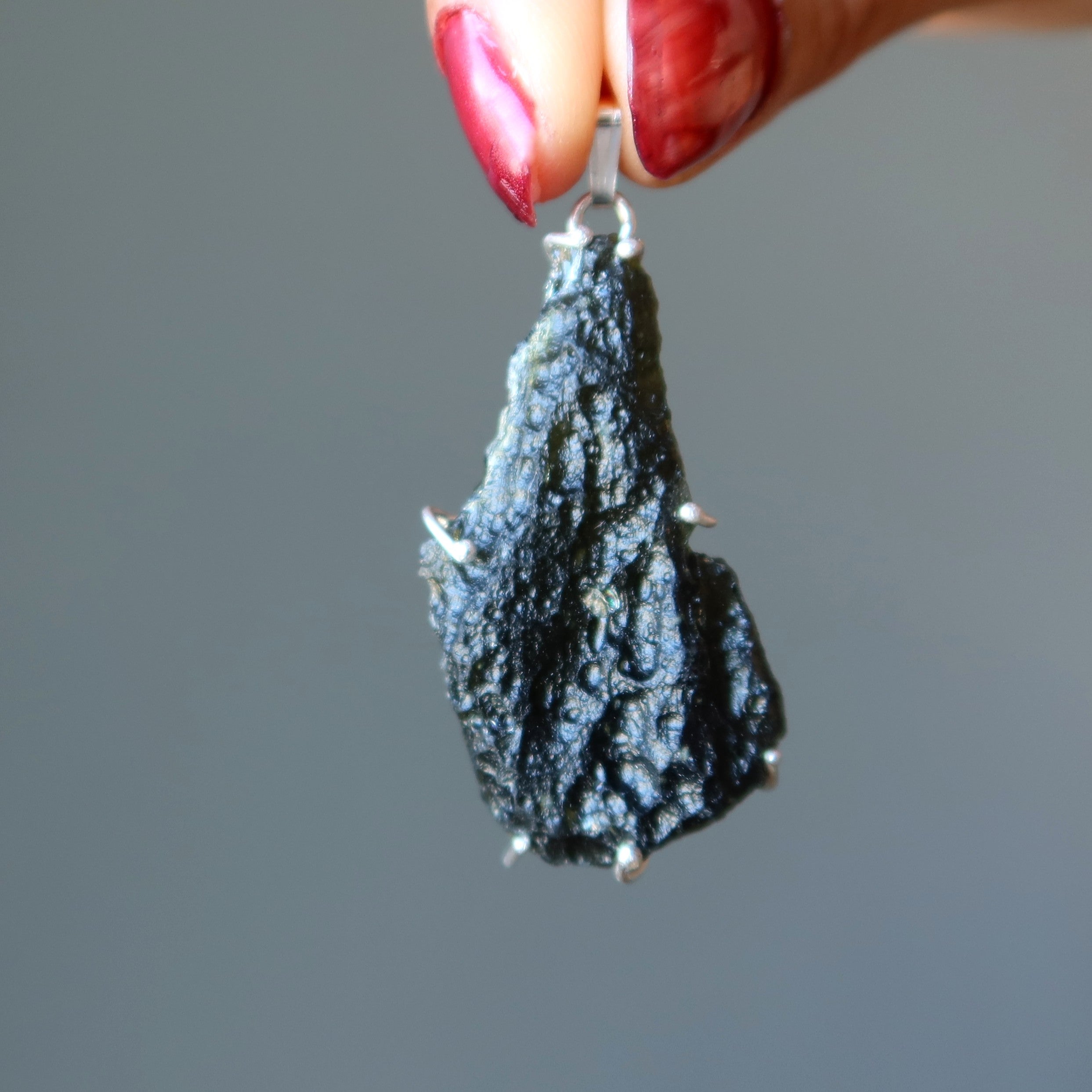 Moldavite Pendant Green Tektite Alien Sterling Silver