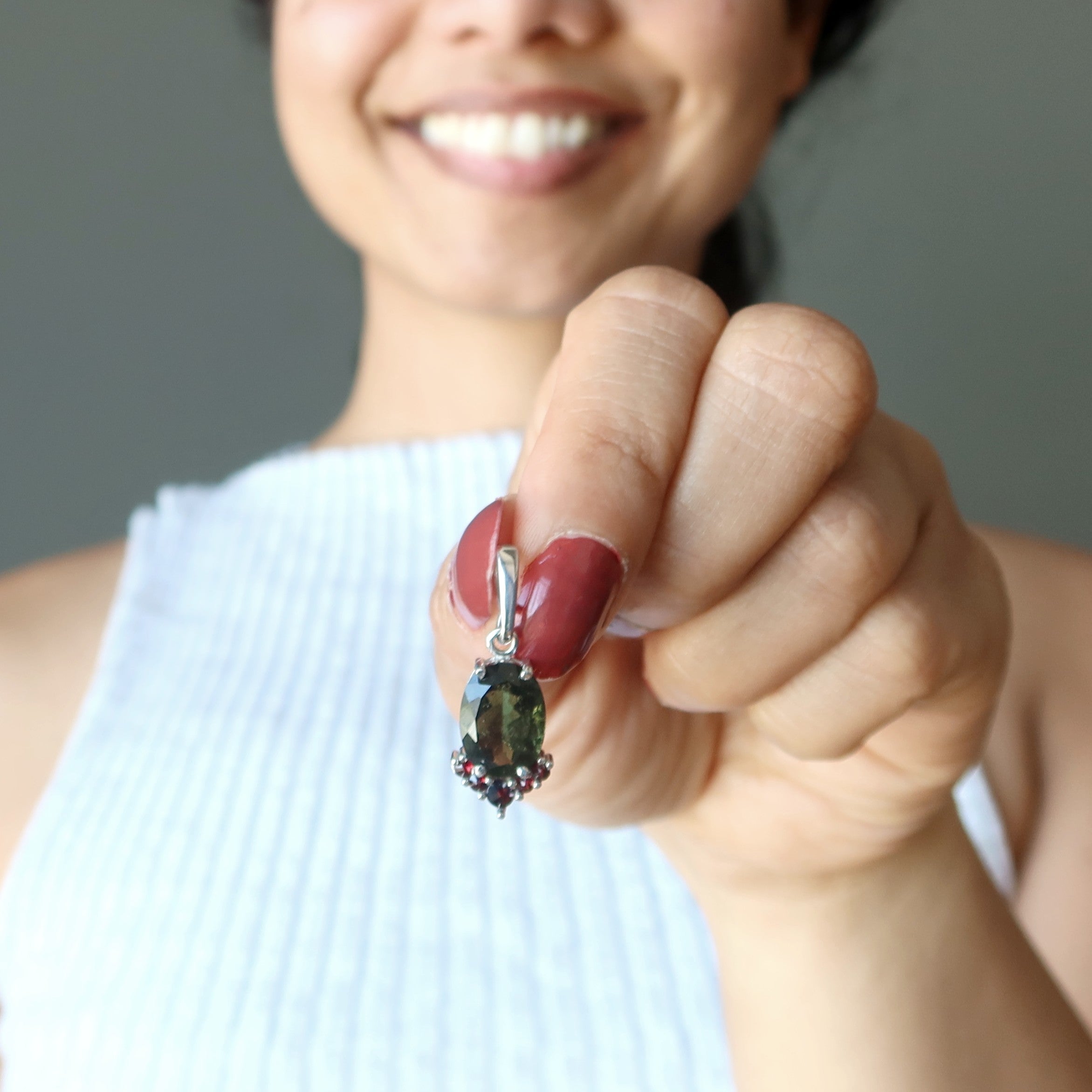 Moldavite Pendant Garnet Kiss Passion Sterling Silver