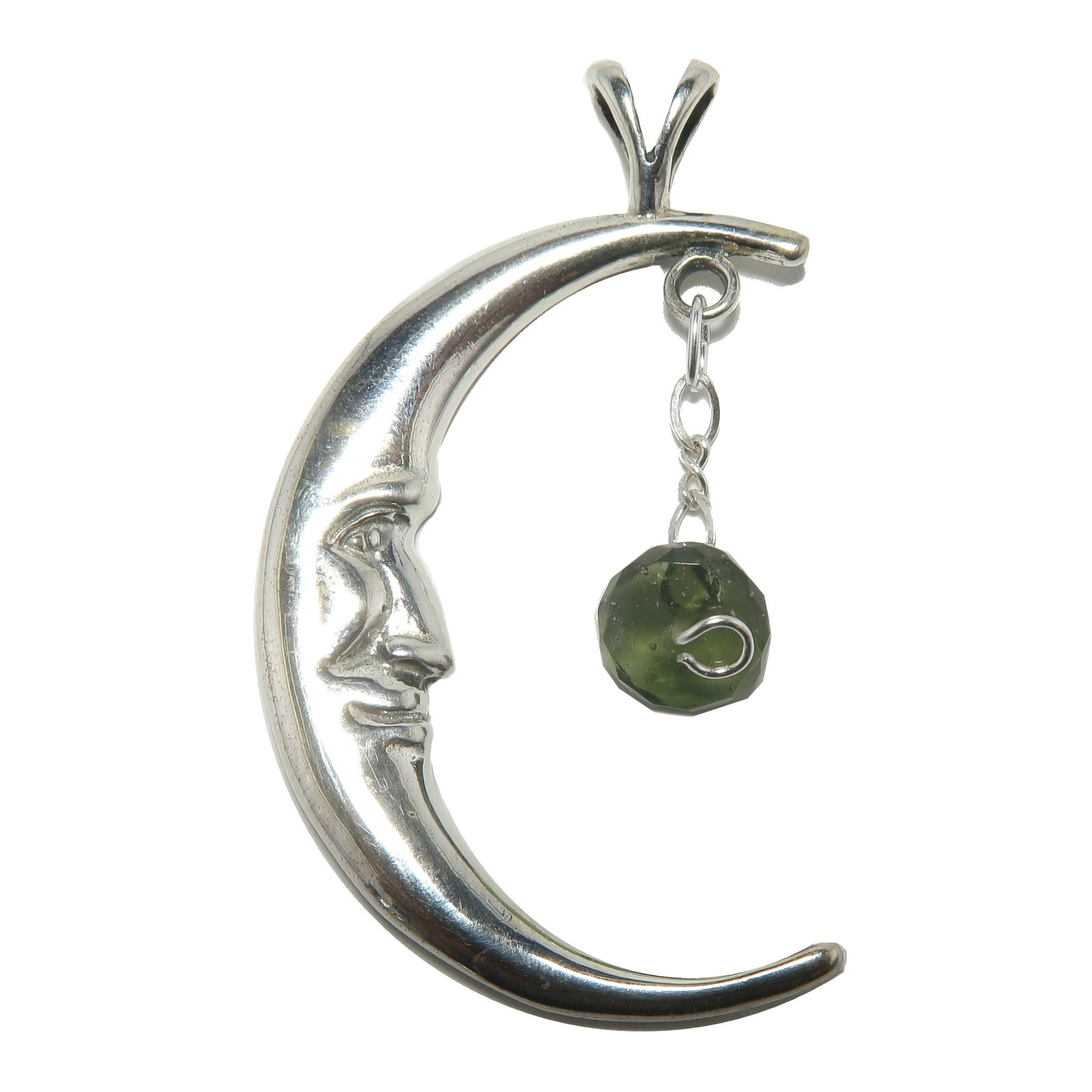 Pendentif en Moldavite Étoile Scintillante et Lune en Argent Sterling