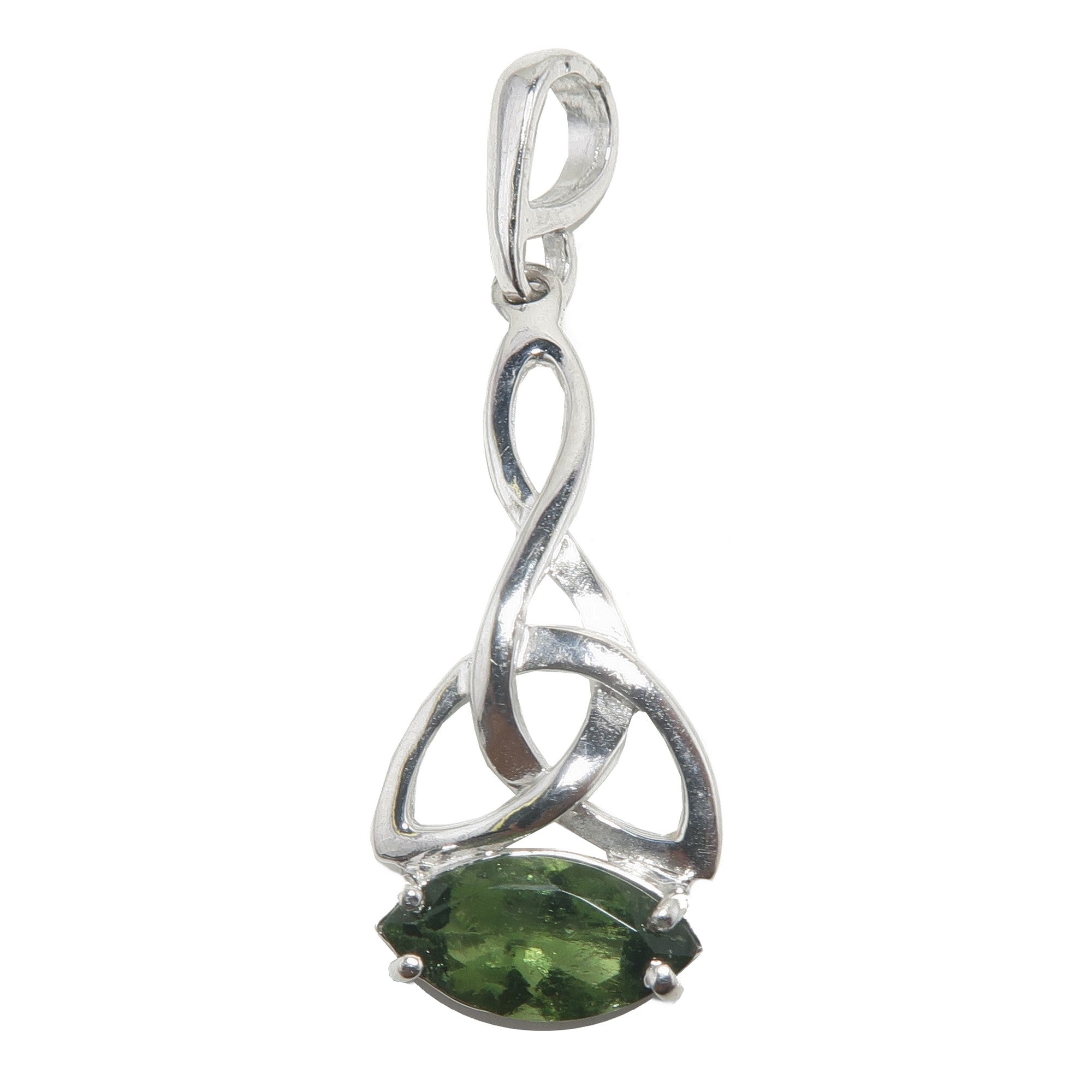 Moldavit-Anhänger Irisches Glück Keltischer Knoten Sterling Silber