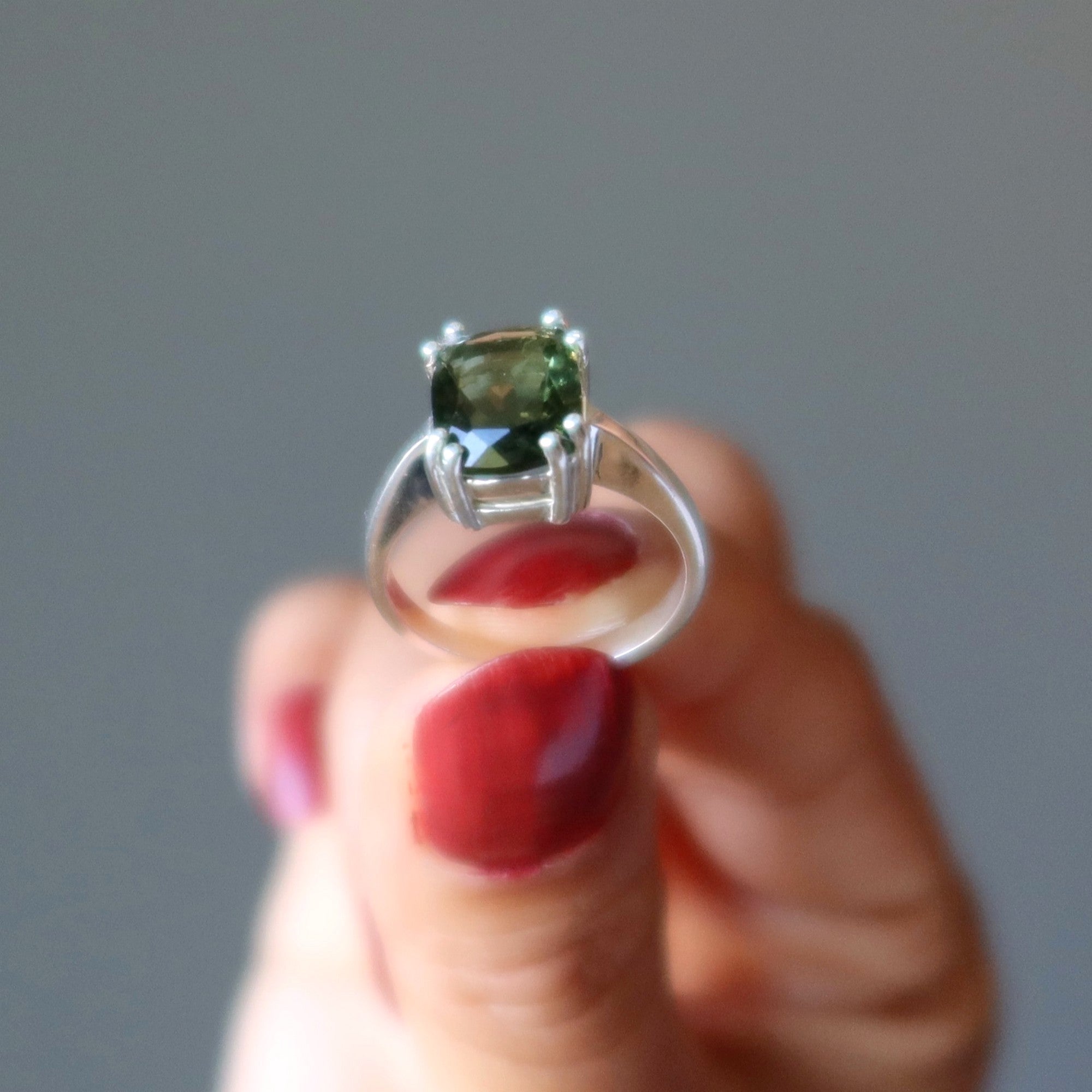 Moldavite Ring Big Green Stargazer Gem Sterling Silver