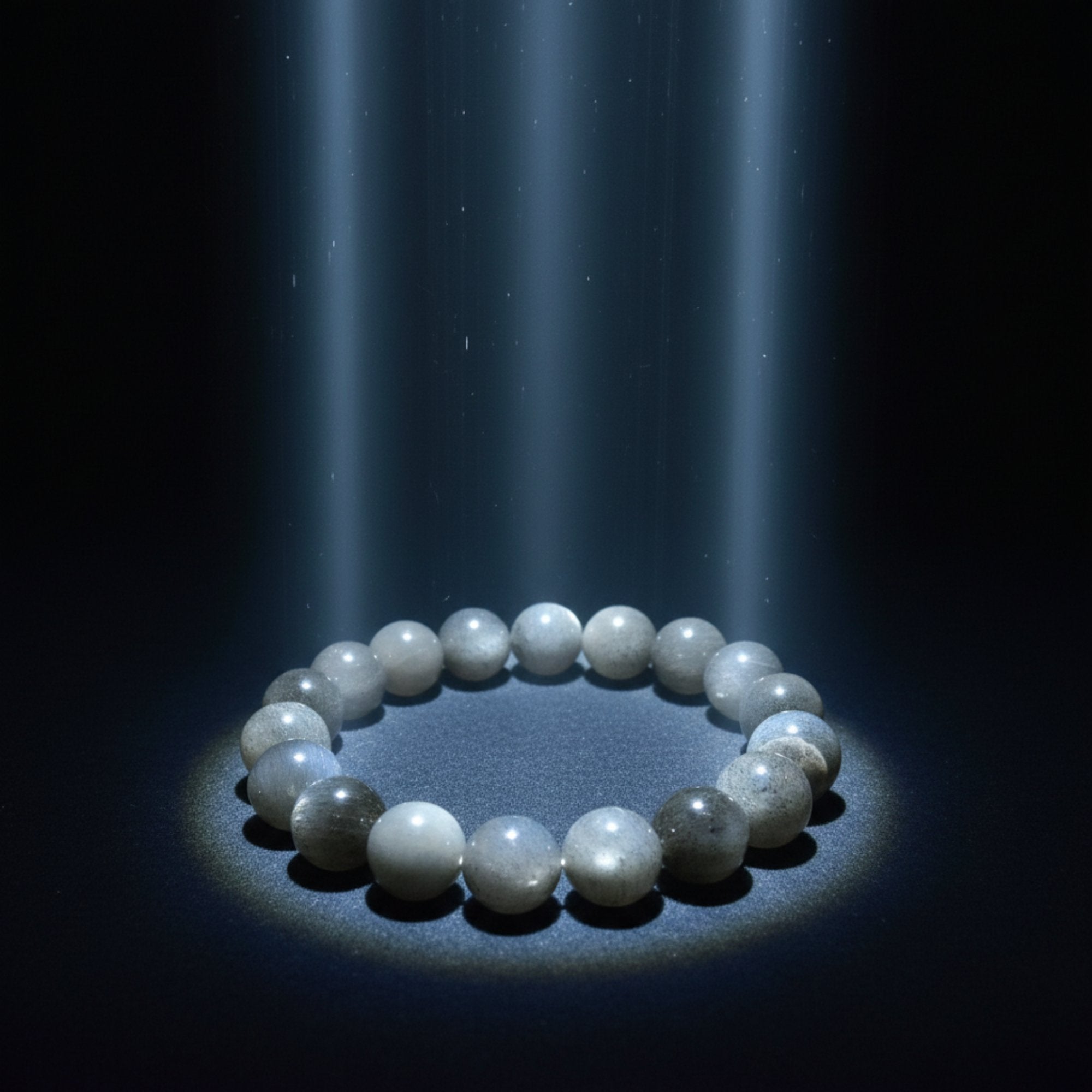 Black Moonstone Bracelet Silver Sheen Beads Dream Crystal