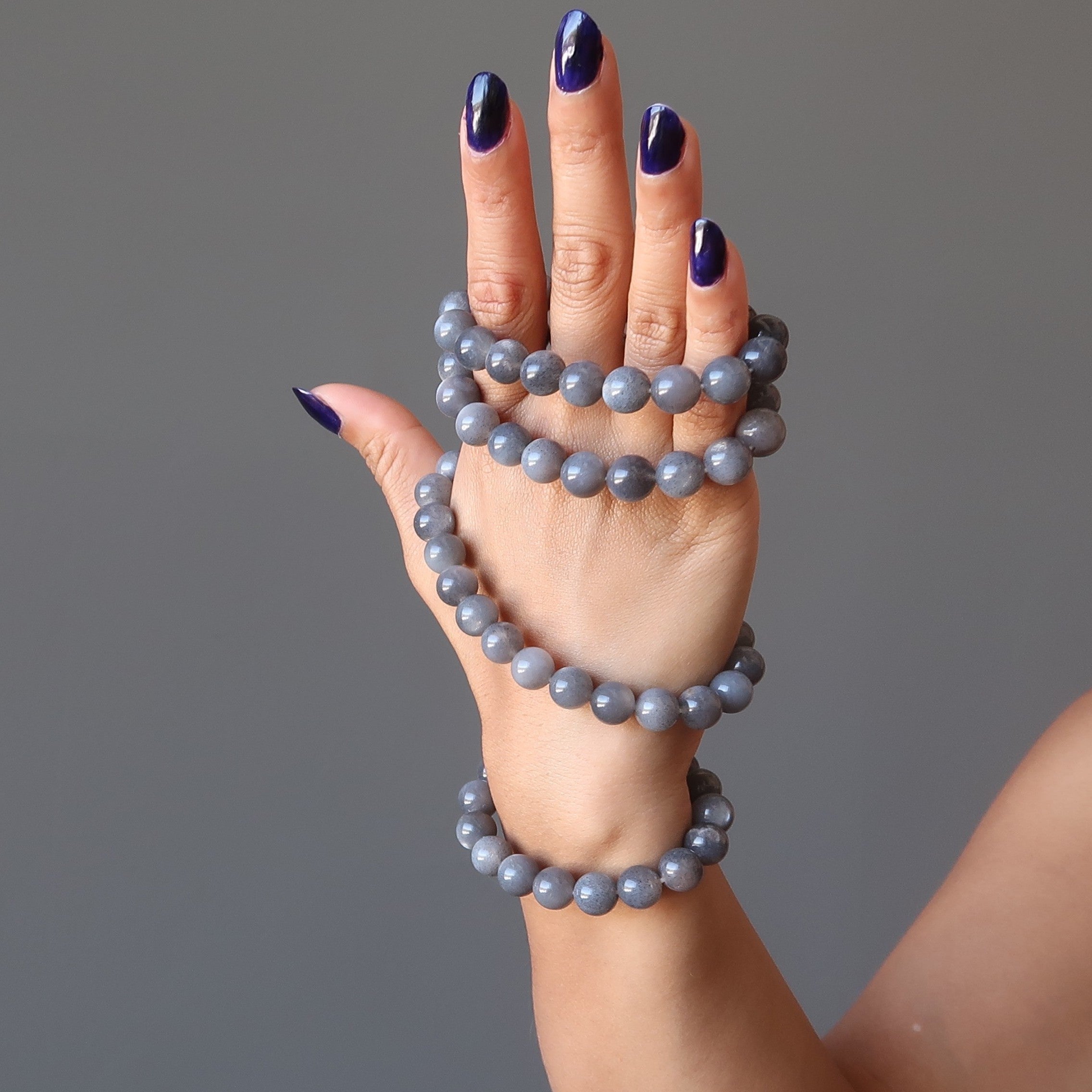 Black Moonstone Bracelet Silver Sheen Beads Dream Crystal
