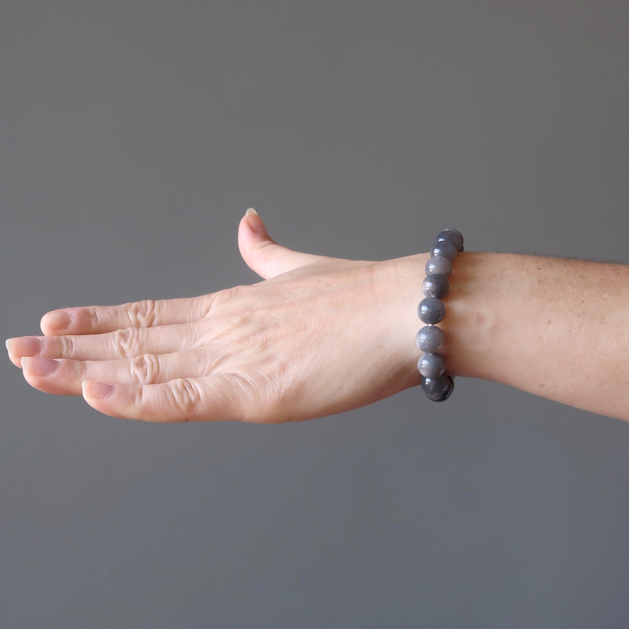 Black Moonstone Bracelet Silver Sheen Beads Dream Crystal