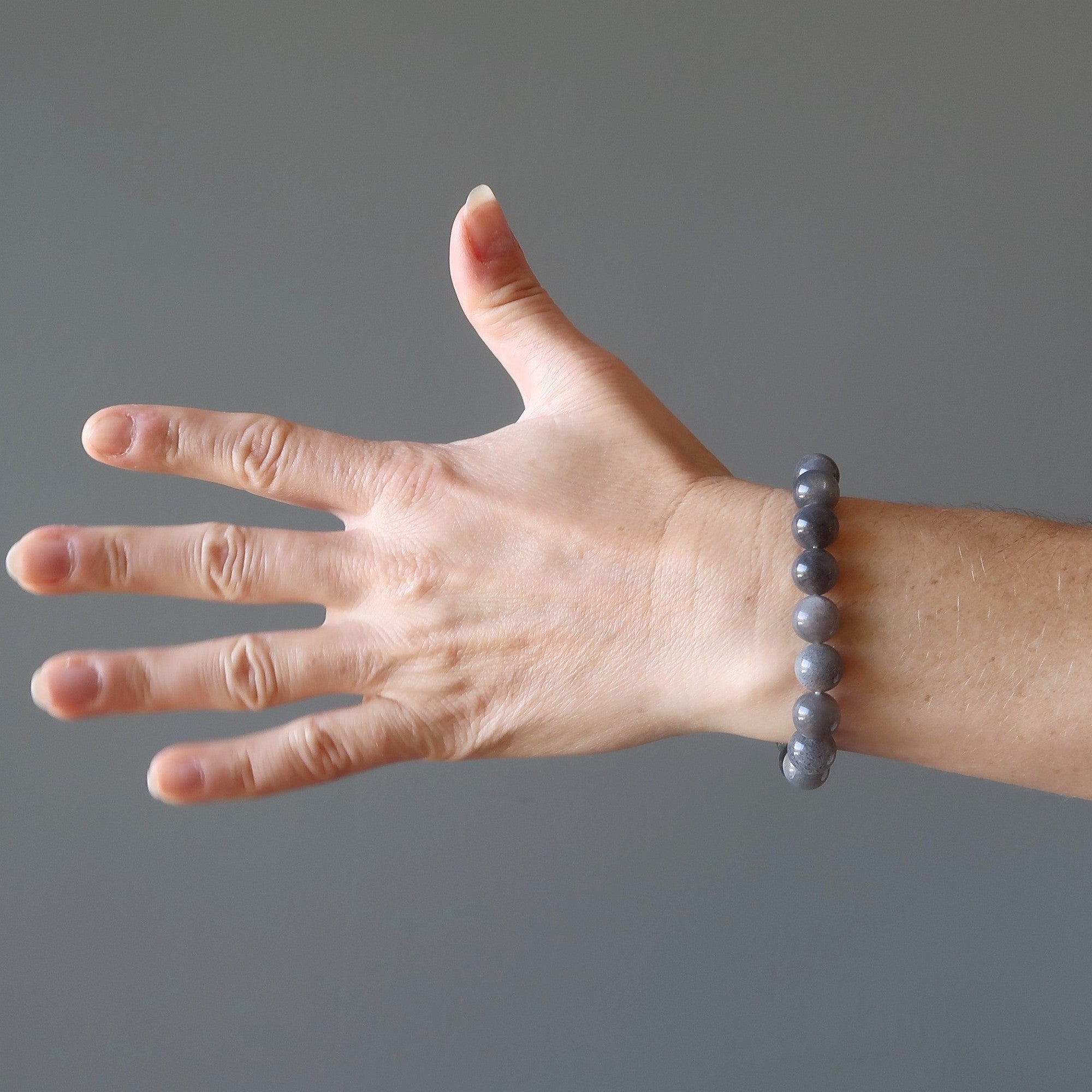 Black Moonstone Bracelet Silver Sheen Beads Dream Crystal